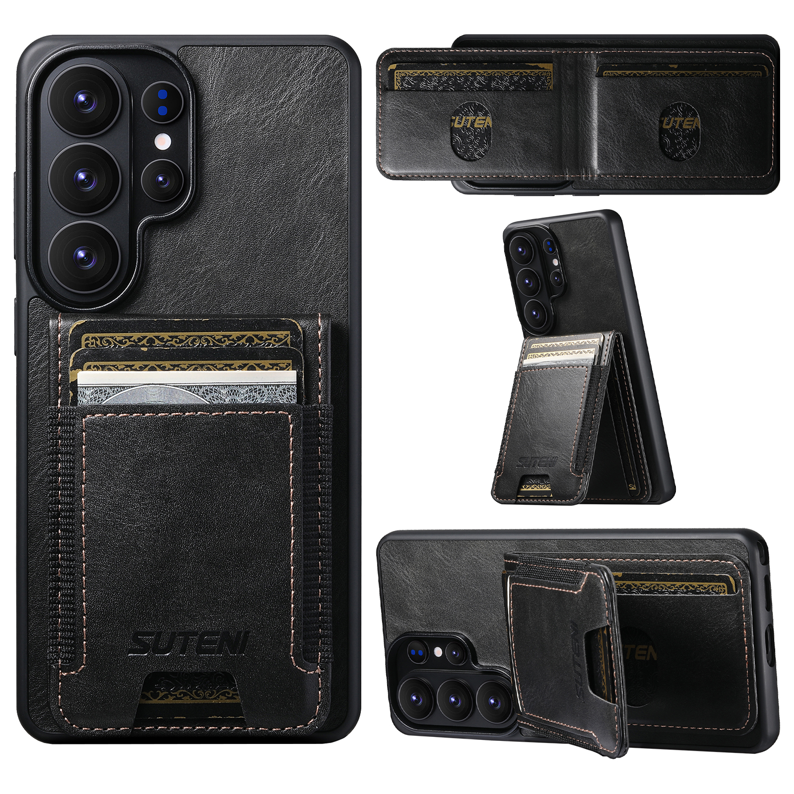 SUTENI H03YL Card Holder Phone Case Luxury Faux Leather Stand For Samsung Galaxy S26 Ultra S25 Plus S24 S23 S22 Note20