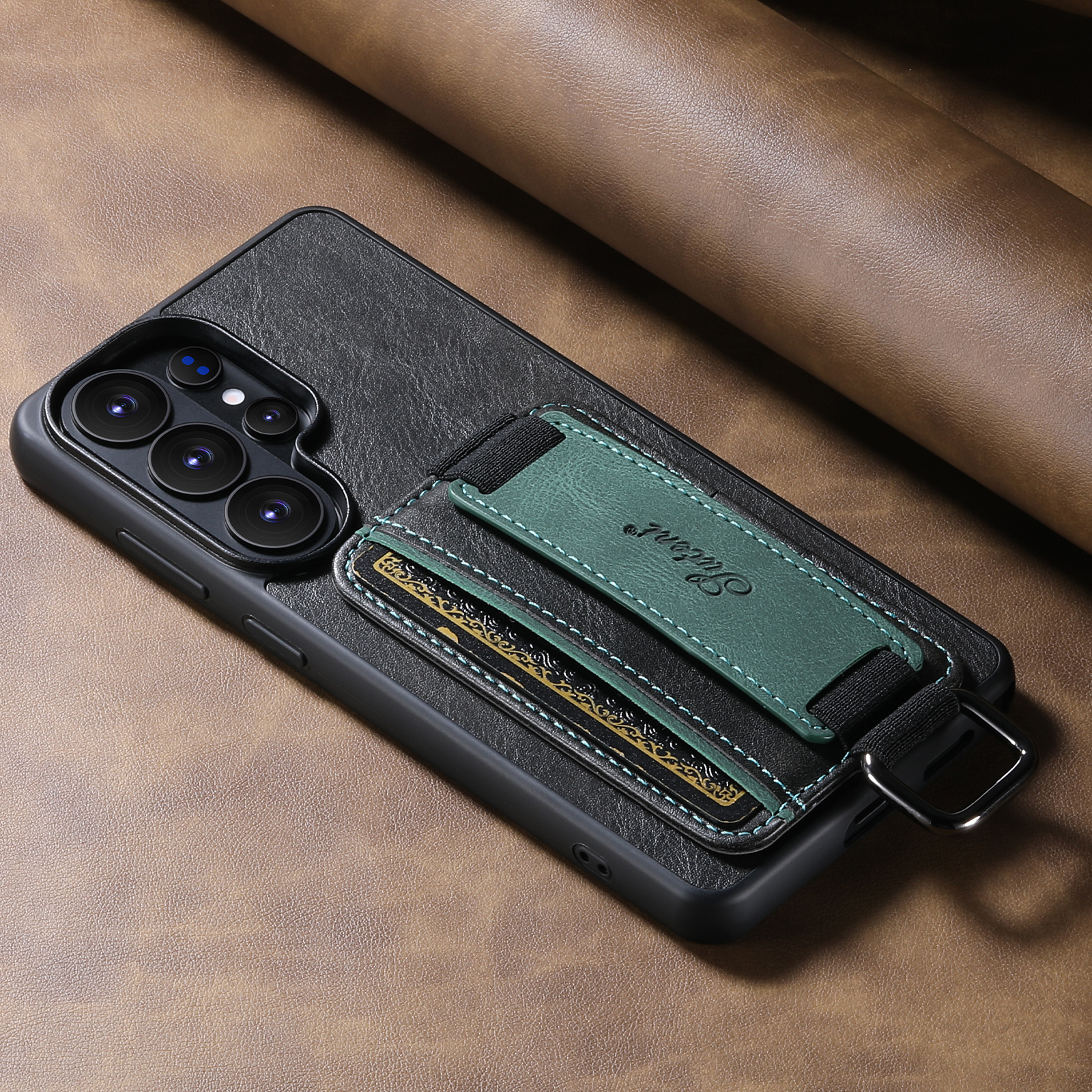 SUTENI H13YL Phone Case Wrist Strap Ring Buckle Faux Leather Card Holder Stand For Samsung Galaxy S26 Ultra S25 Plus S24 S23 S22 Note20