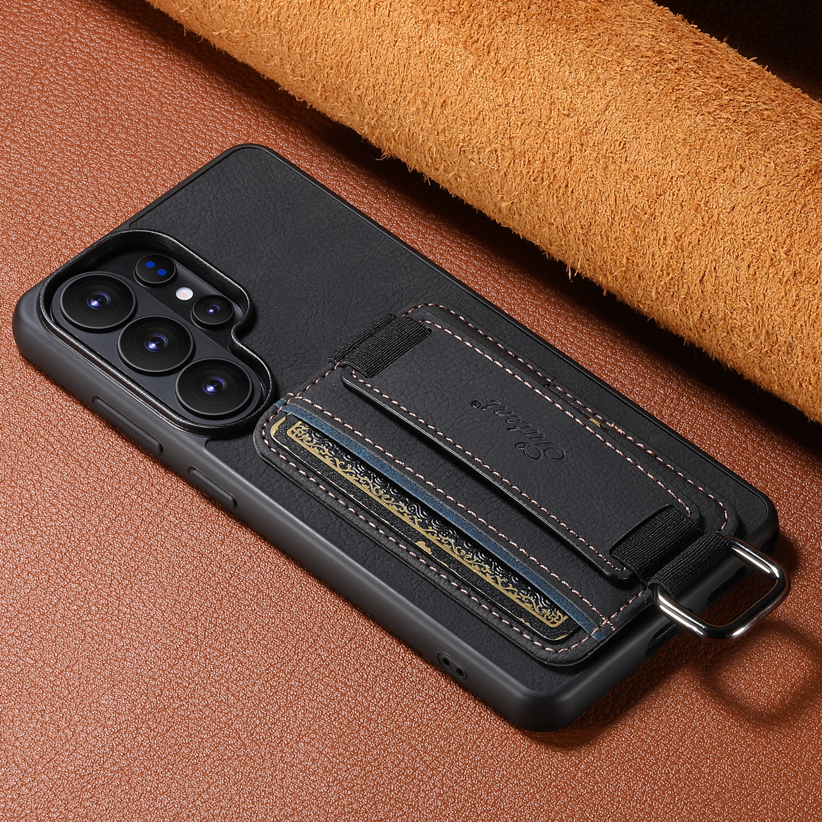 SUTENI H13LZ Faux Leather Phone Case Wrist Strap Ring Buckle Card Holder Stand For Samsung Galaxy S26 Ultra S25 Plus S24 S23 S22 Note20