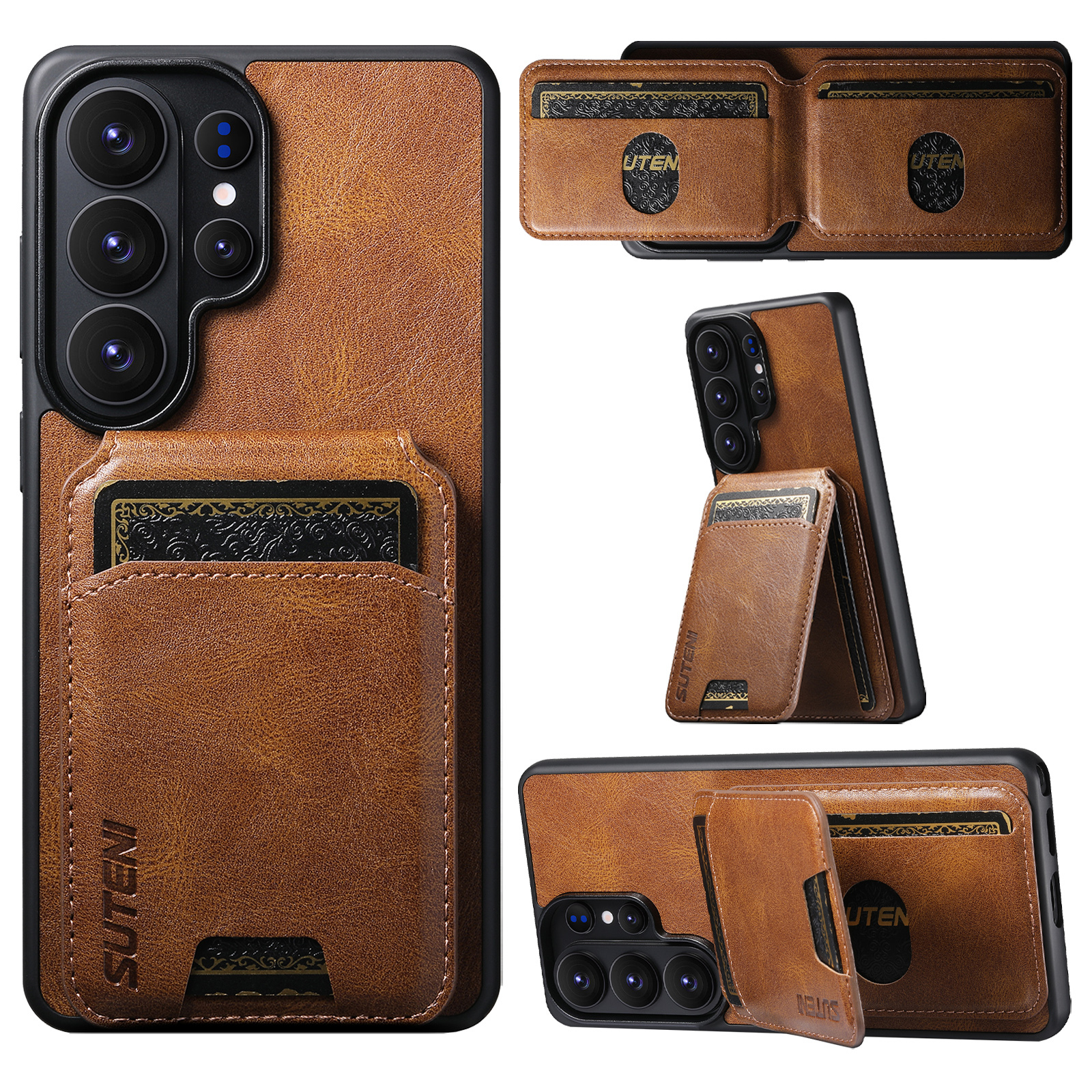 SUTENI H02YL Luxury Faux Leather Phone Case Card Holder Stand For Samsung Galaxy S26 Ultra S25 Plus S24 S23 S22 Note20