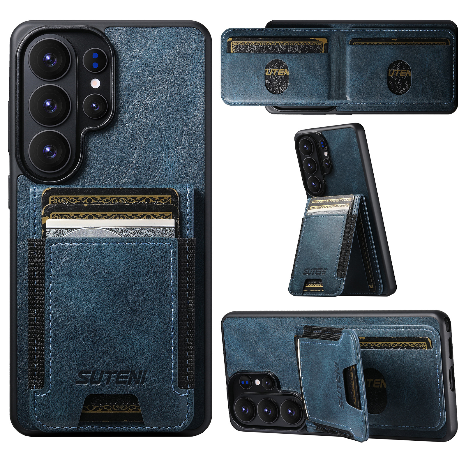 SUTENI H03YL Card Holder Phone Case Luxury Faux Leather Stand For Samsung Galaxy S26 Ultra S25 Plus S24 S23 S22 Note20