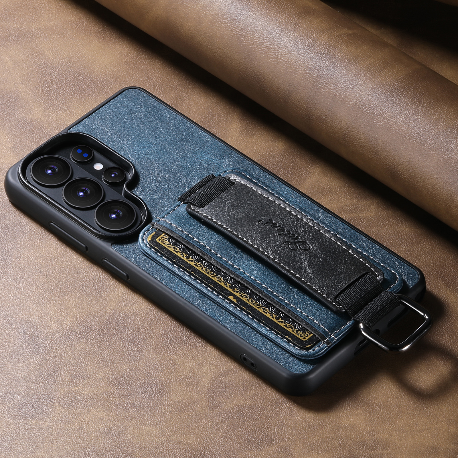 SUTENI H13YL Phone Case Wrist Strap Ring Buckle Faux Leather Card Holder Stand For Samsung Galaxy S26 Ultra S25 Plus S24 S23 S22 Note20