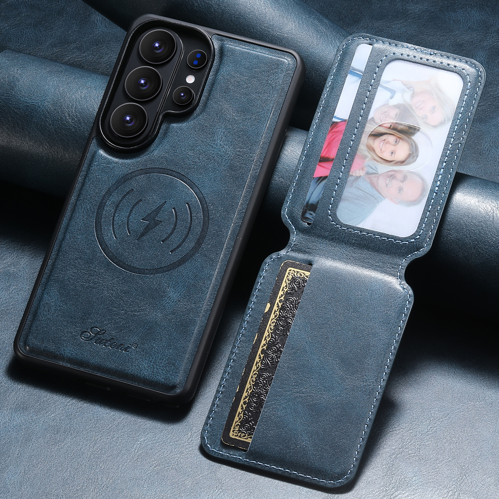SUTENI H15 Magnet Wireless Charging Faux Leather Card Holder Stand Picture frame Phone Case For Samsung Galaxy S26 Ultra S25 Plus S24 S23 S22 Note20