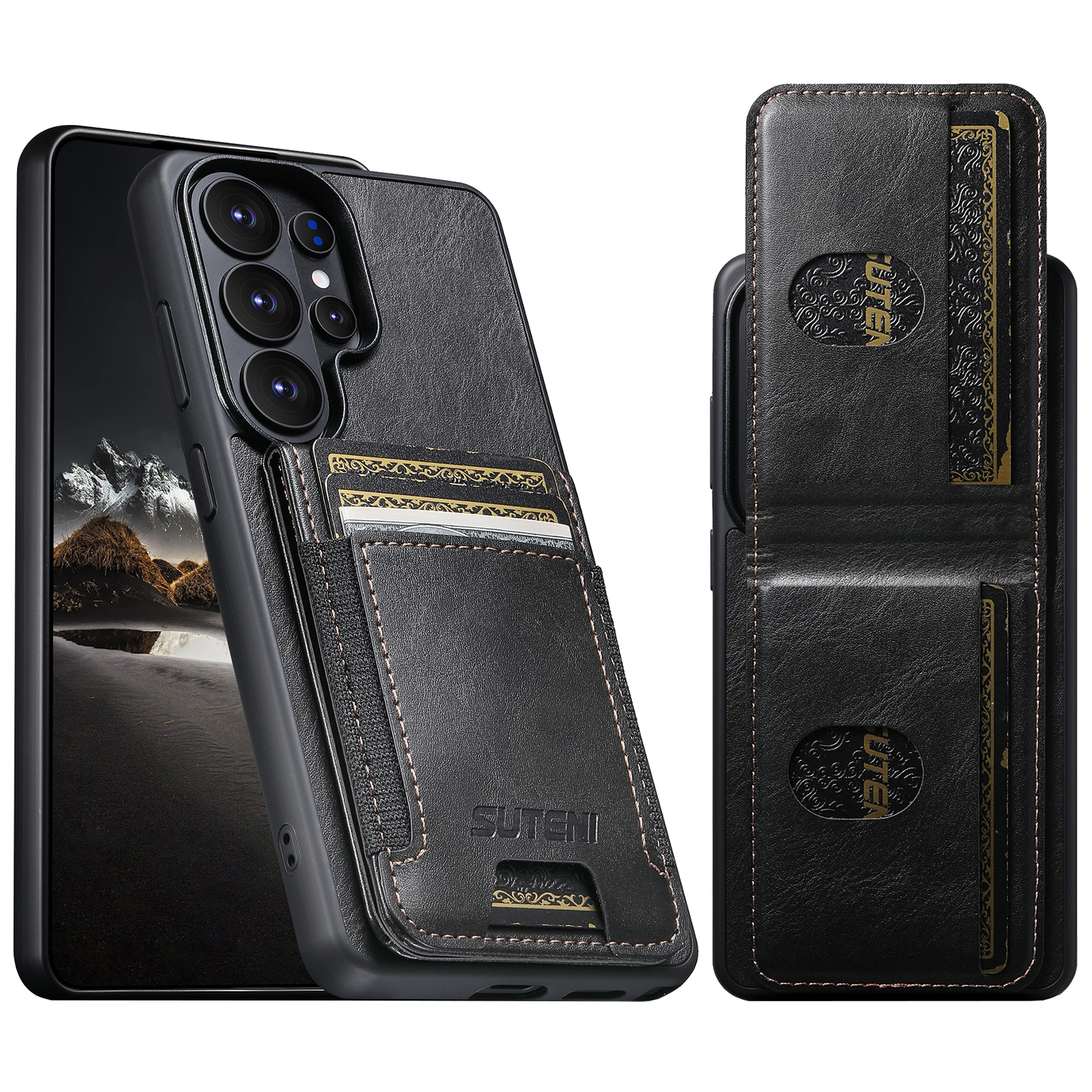 SUTENI H03YL Card Holder Phone Case Luxury Faux Leather Stand For Samsung Galaxy S26 Ultra S25 Plus S24 S23 S22 Note20