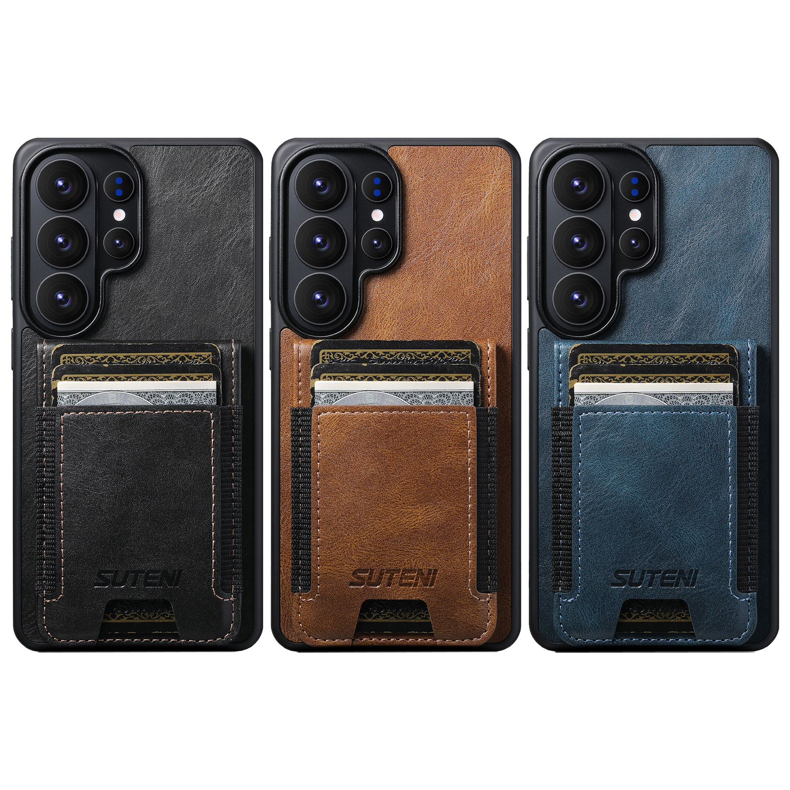 SUTENI H03YL Card Holder Phone Case Luxury PU Leather Stand For Samsung S25Ultra S24Plus S23 S22 Note20