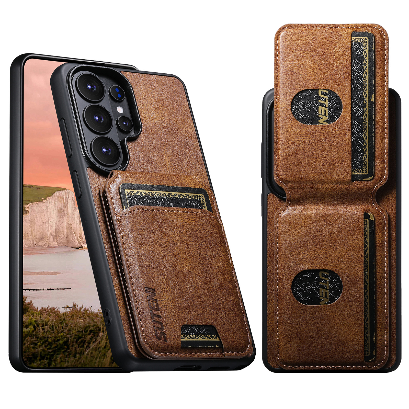 SUTENI H02YL Luxury Faux Leather Phone Case Card Holder Stand For Samsung Galaxy S26 Ultra S25 Plus S24 S23 S22 Note20