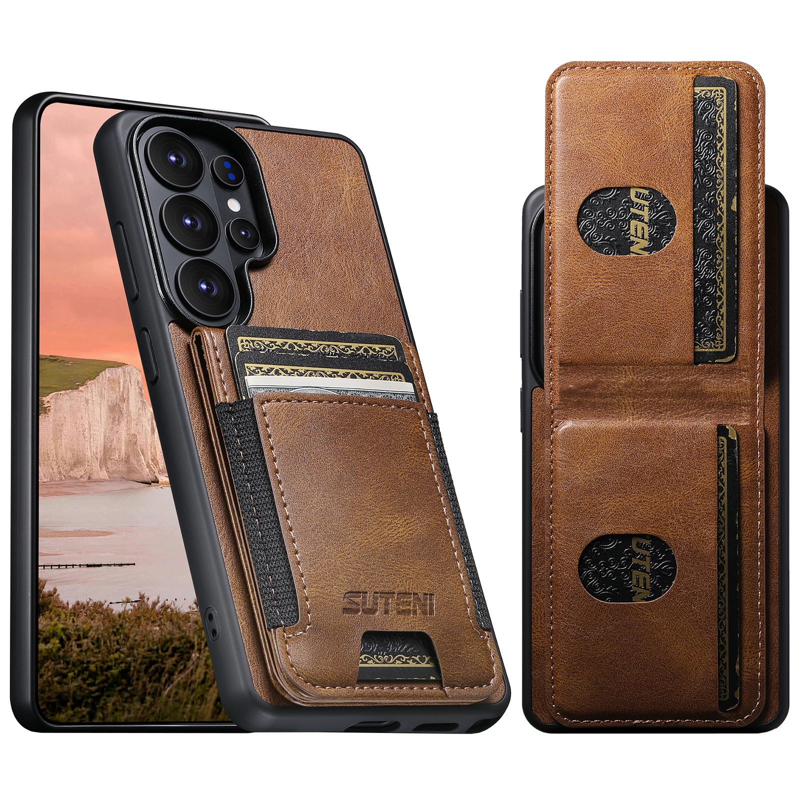 SUTENI H03YL Card Holder Phone Case Luxury Faux Leather Stand For Samsung Galaxy S26 Ultra S25 Plus S24 S23 S22 Note20