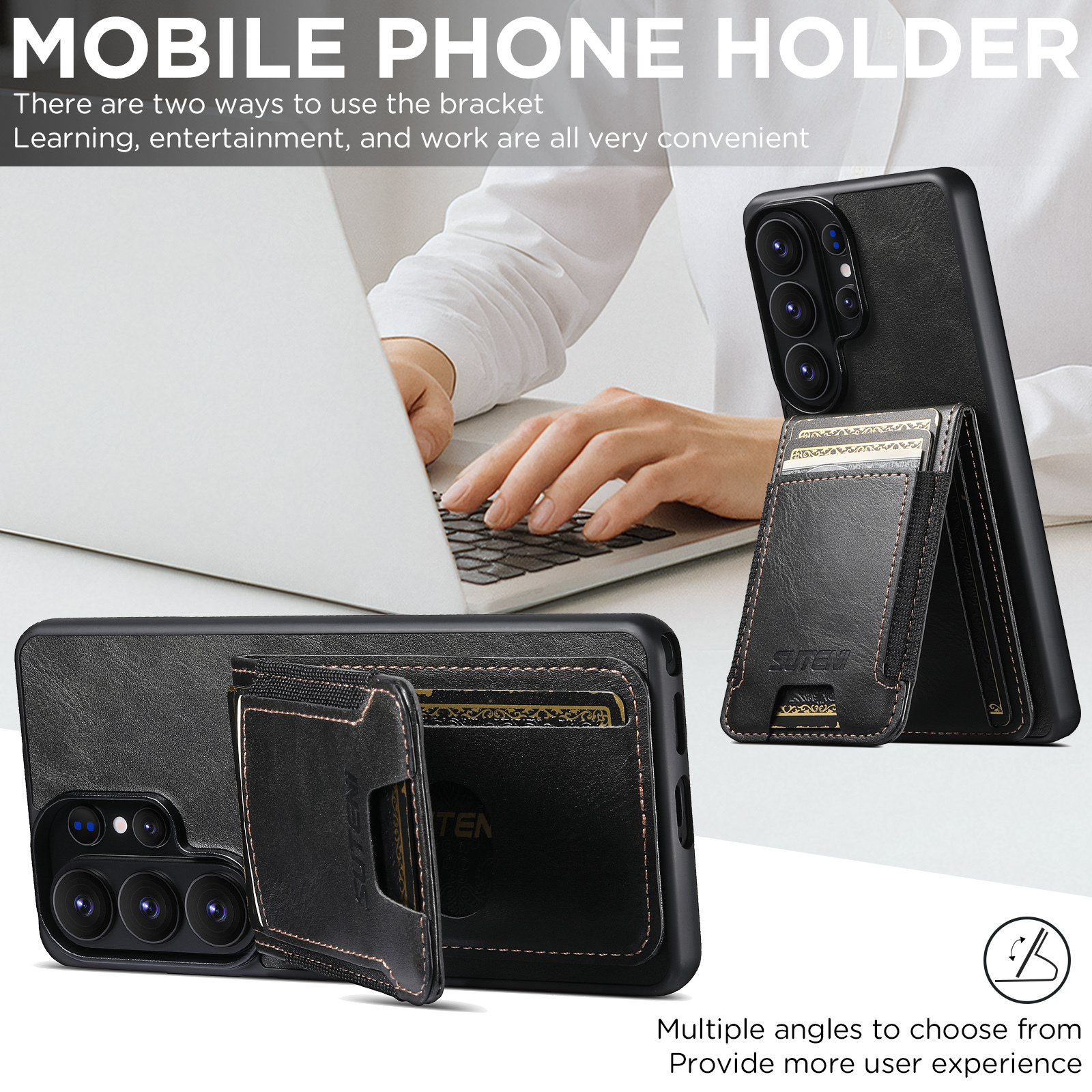 SUTENI H03YL Card Holder Phone Case Luxury Faux Leather Stand For Samsung Galaxy S26 Ultra S25 Plus S24 S23 S22 Note20
