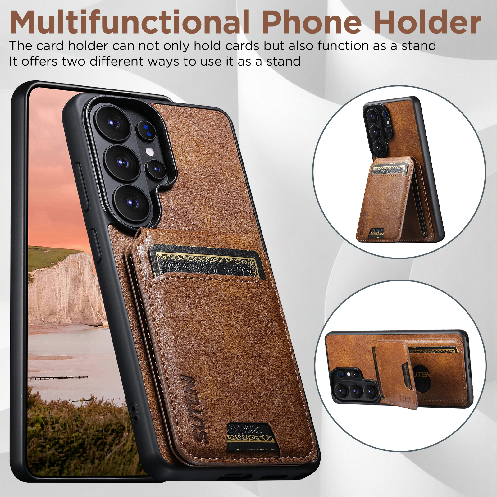 SUTENI H02YL Luxury Faux Leather Phone Case Card Holder Stand For Samsung Galaxy S26 Ultra S25 Plus S24 S23 S22 Note20