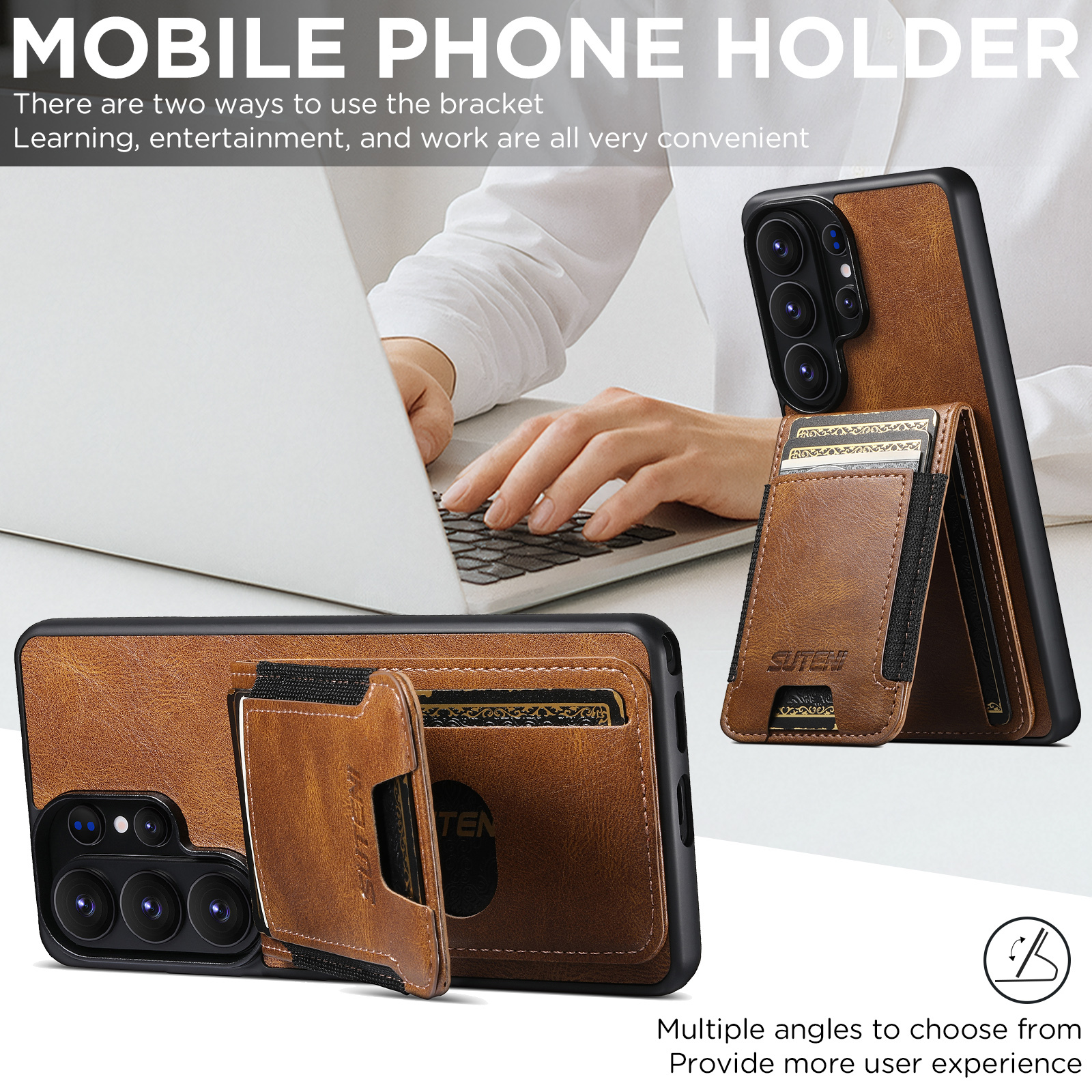 SUTENI H03YL Card Holder Phone Case Luxury Faux Leather Stand For Samsung Galaxy S26 Ultra S25 Plus S24 S23 S22 Note20