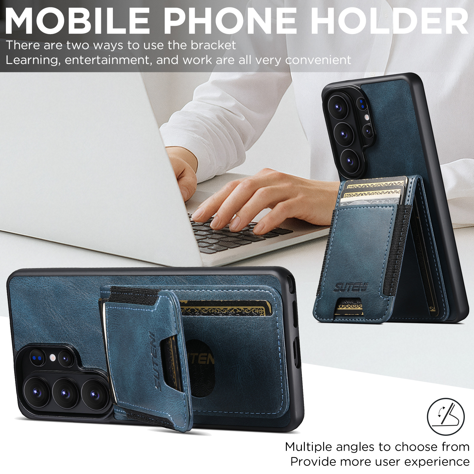 SUTENI H03YL Card Holder Phone Case Luxury Faux Leather Stand For Samsung Galaxy S26 Ultra S25 Plus S24 S23 S22 Note20