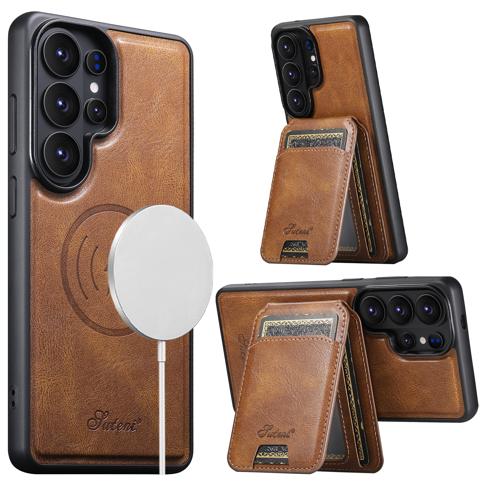 SUTENI H15 Magnet Wireless Charging Faux Leather Card Holder Stand Picture frame Phone Case For Samsung Galaxy S26 Ultra S25 Plus S24 S23 S22 Note20