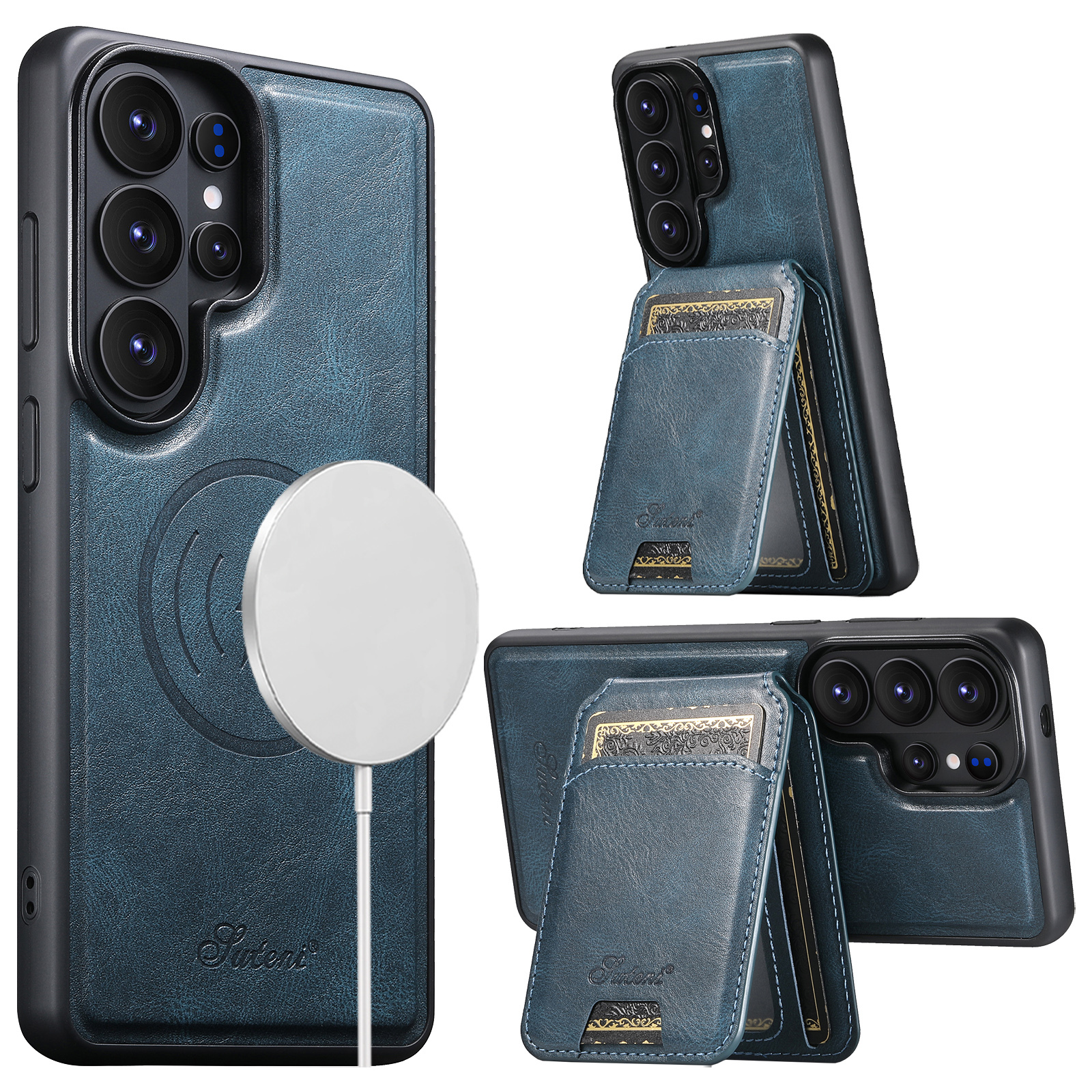 SUTENI H15 Magnet Wireless Charging Faux Leather Card Holder Stand Picture frame Phone Case For Samsung Galaxy S26 Ultra S25 Plus S24 S23 S22 Note20