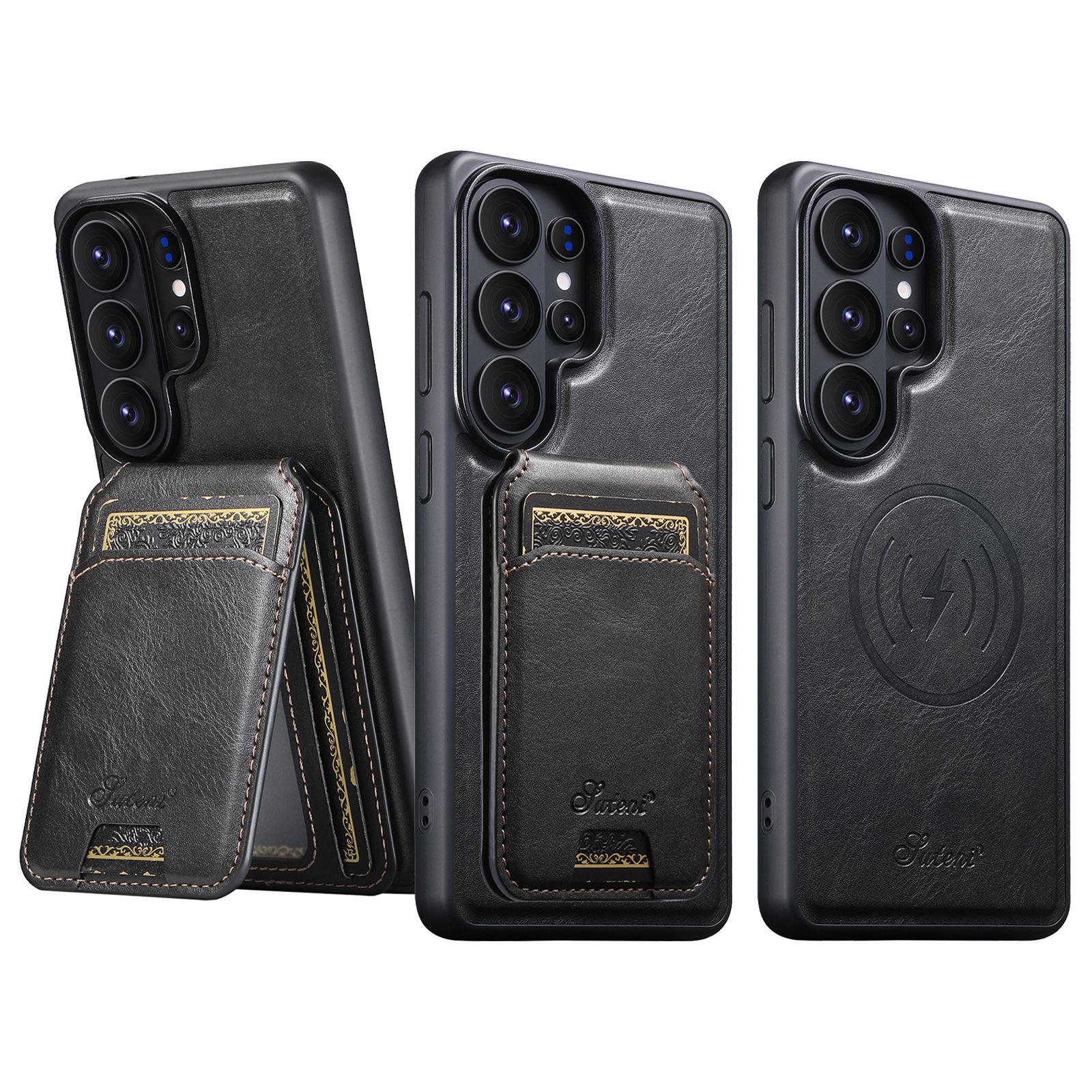 SUTENI H15 Magnet Wireless Charging Faux Leather Card Holder Stand Picture frame Phone Case For Samsung Galaxy S26 Ultra S25 Plus S24 S23 S22 Note20