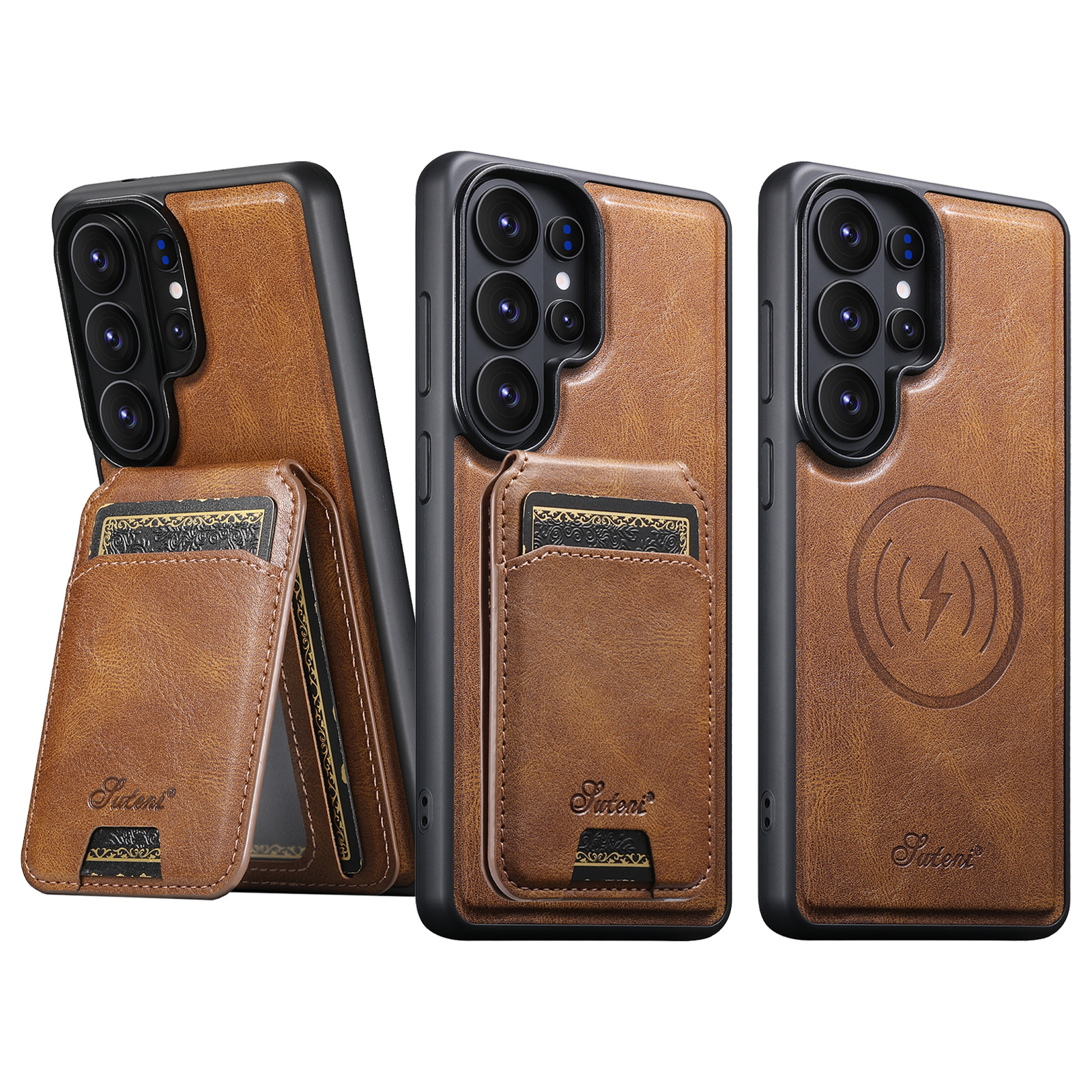 SUTENI H15 Magnet Wireless Charging Faux Leather Card Holder Stand Picture frame Phone Case For Samsung Galaxy S26 Ultra S25 Plus S24 S23 S22 Note20