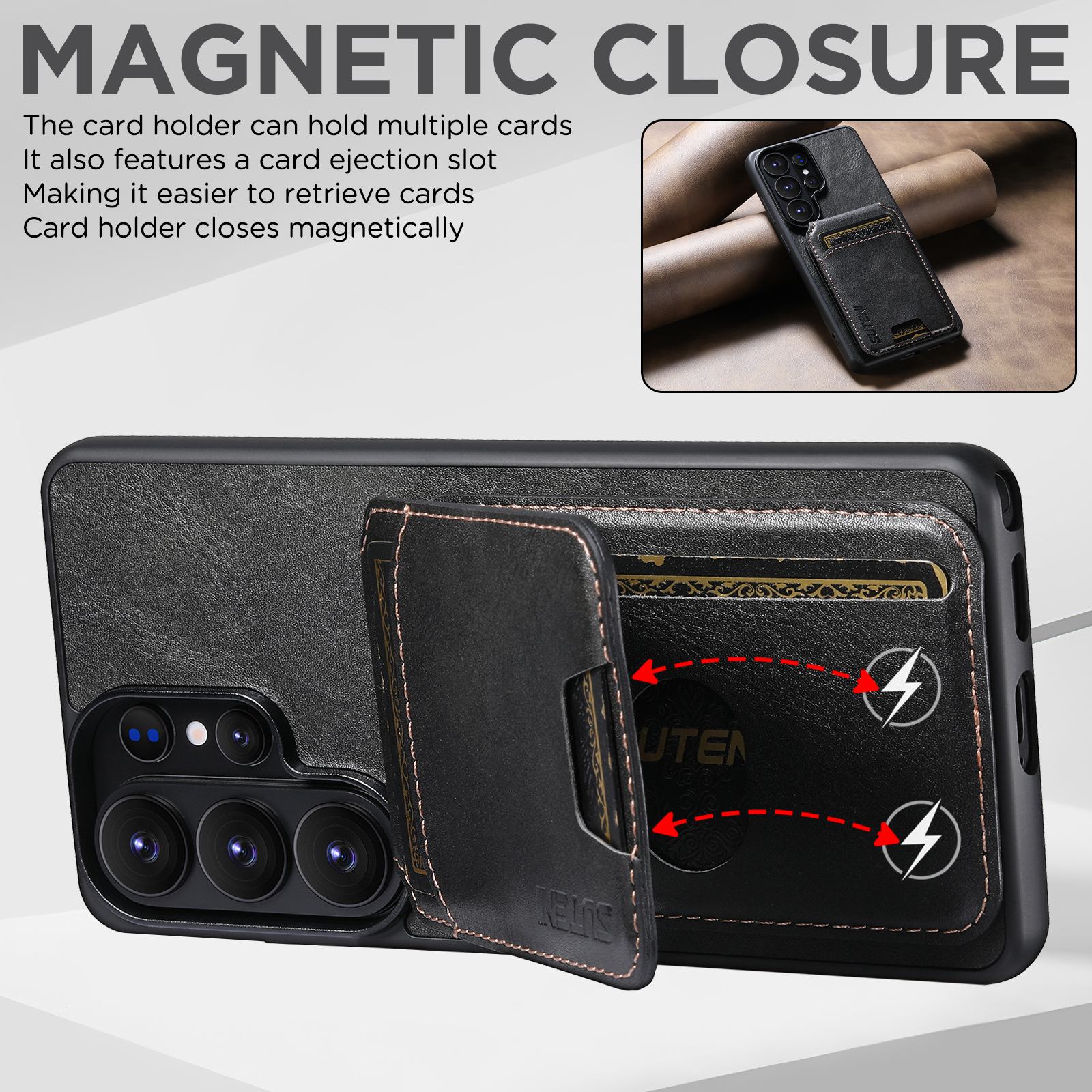 SUTENI H02YL Luxury Faux Leather Phone Case Card Holder Stand For Samsung Galaxy S26 Ultra S25 Plus S24 S23 S22 Note20