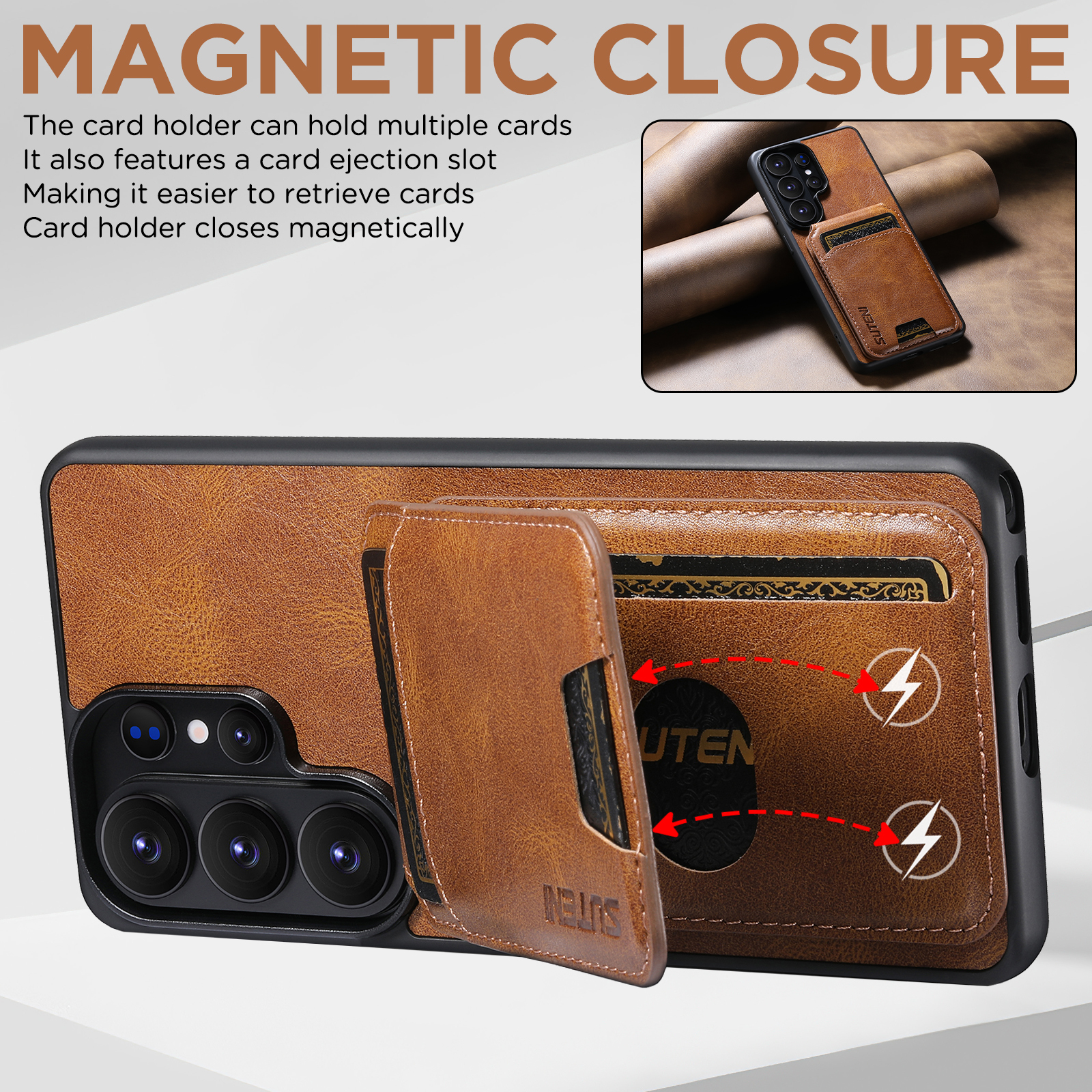 SUTENI H02YL Luxury Faux Leather Phone Case Card Holder Stand For Samsung Galaxy S26 Ultra S25 Plus S24 S23 S22 Note20