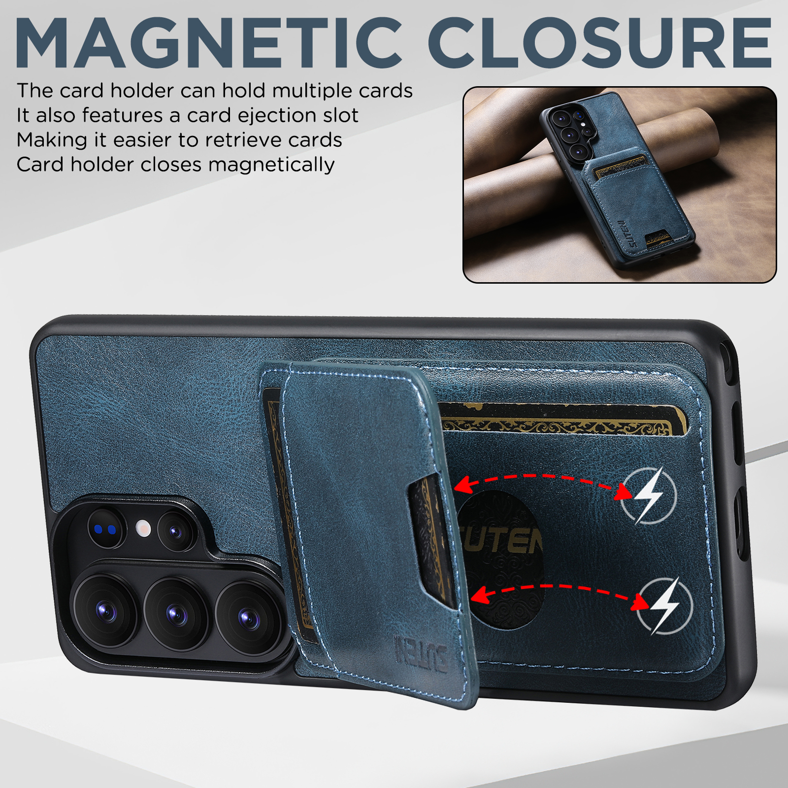 SUTENI H02YL Luxury Faux Leather Phone Case Card Holder Stand For Samsung Galaxy S26 Ultra S25 Plus S24 S23 S22 Note20