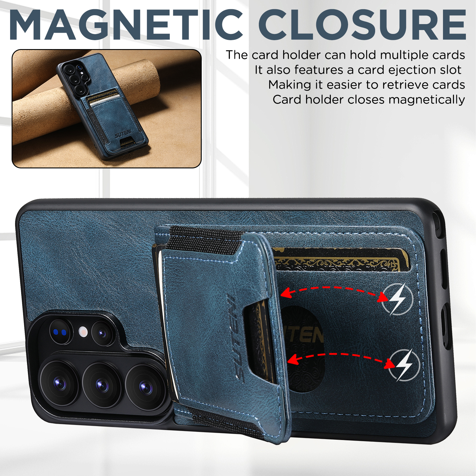 SUTENI H03YL Card Holder Phone Case Luxury Faux Leather Stand For Samsung Galaxy S26 Ultra S25 Plus S24 S23 S22 Note20