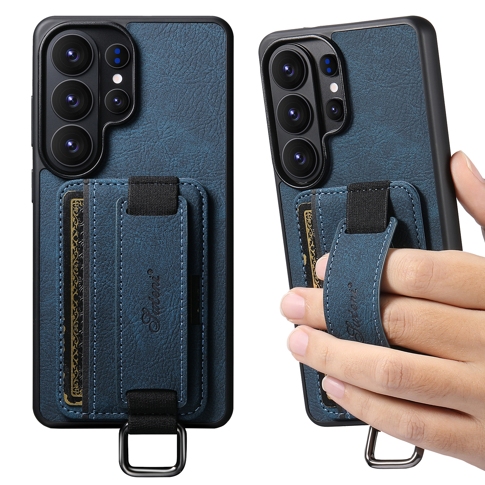 SUTENI H13LZ Faux Leather Phone Case Wrist Strap Ring Buckle Card Holder Stand For Samsung Galaxy S26 Ultra S25 Plus S24 S23 S22 Note20