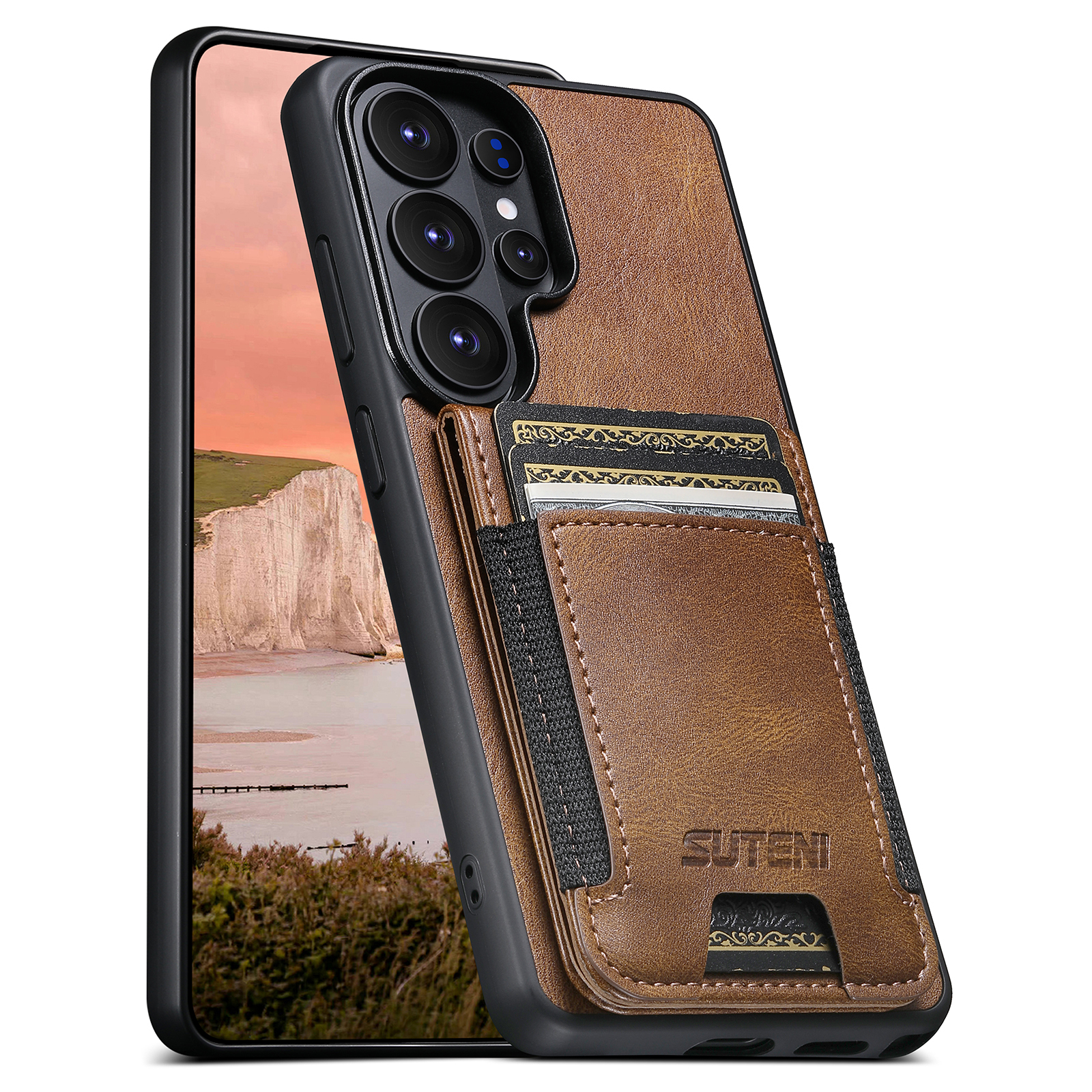 SUTENI H03YL Card Holder Phone Case Luxury Faux Leather Stand For Samsung Galaxy S26 Ultra S25 Plus S24 S23 S22 Note20