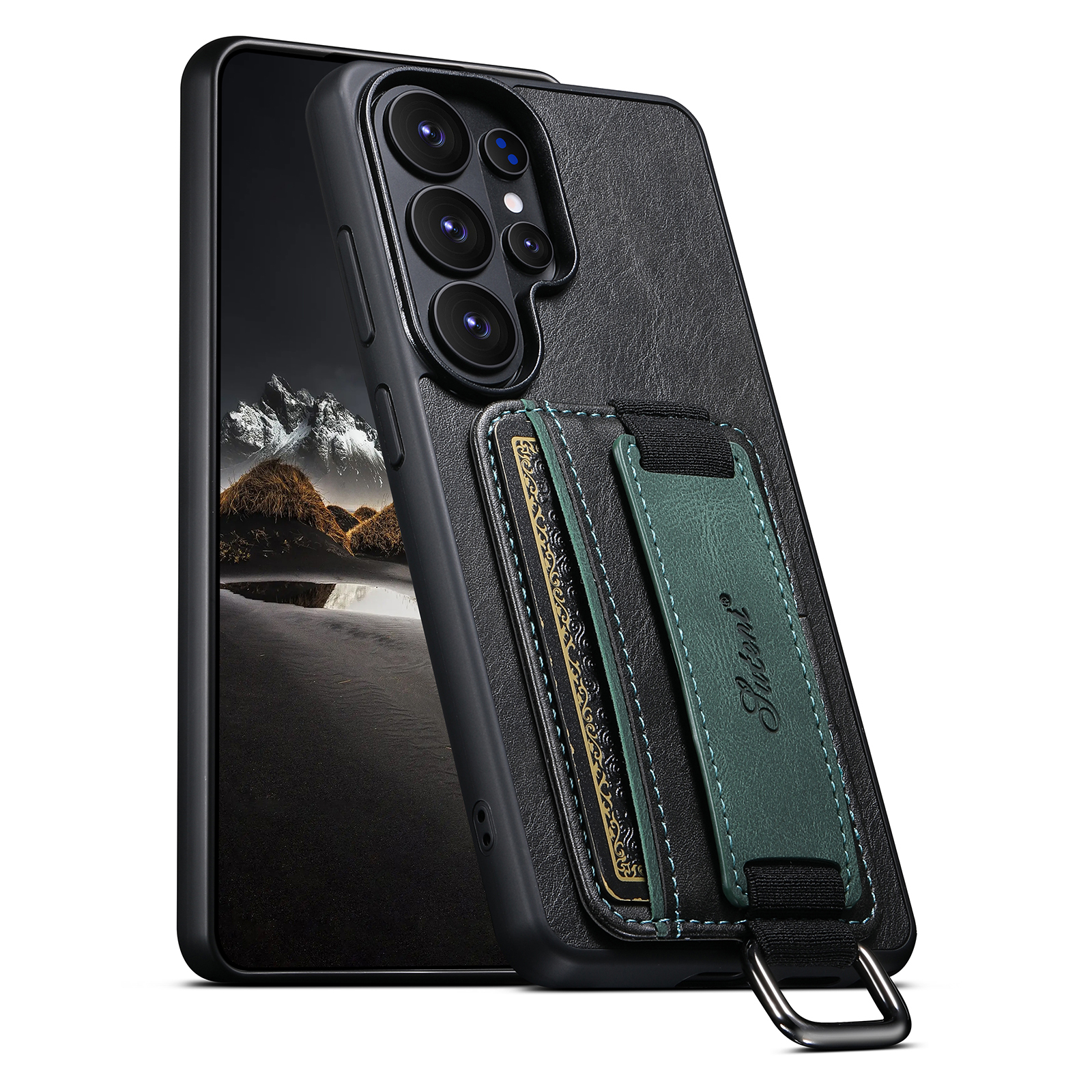 SUTENI H13YL Phone Case Wrist Strap Ring Buckle Faux Leather Card Holder Stand For Samsung Galaxy S26 Ultra S25 Plus S24 S23 S22 Note20