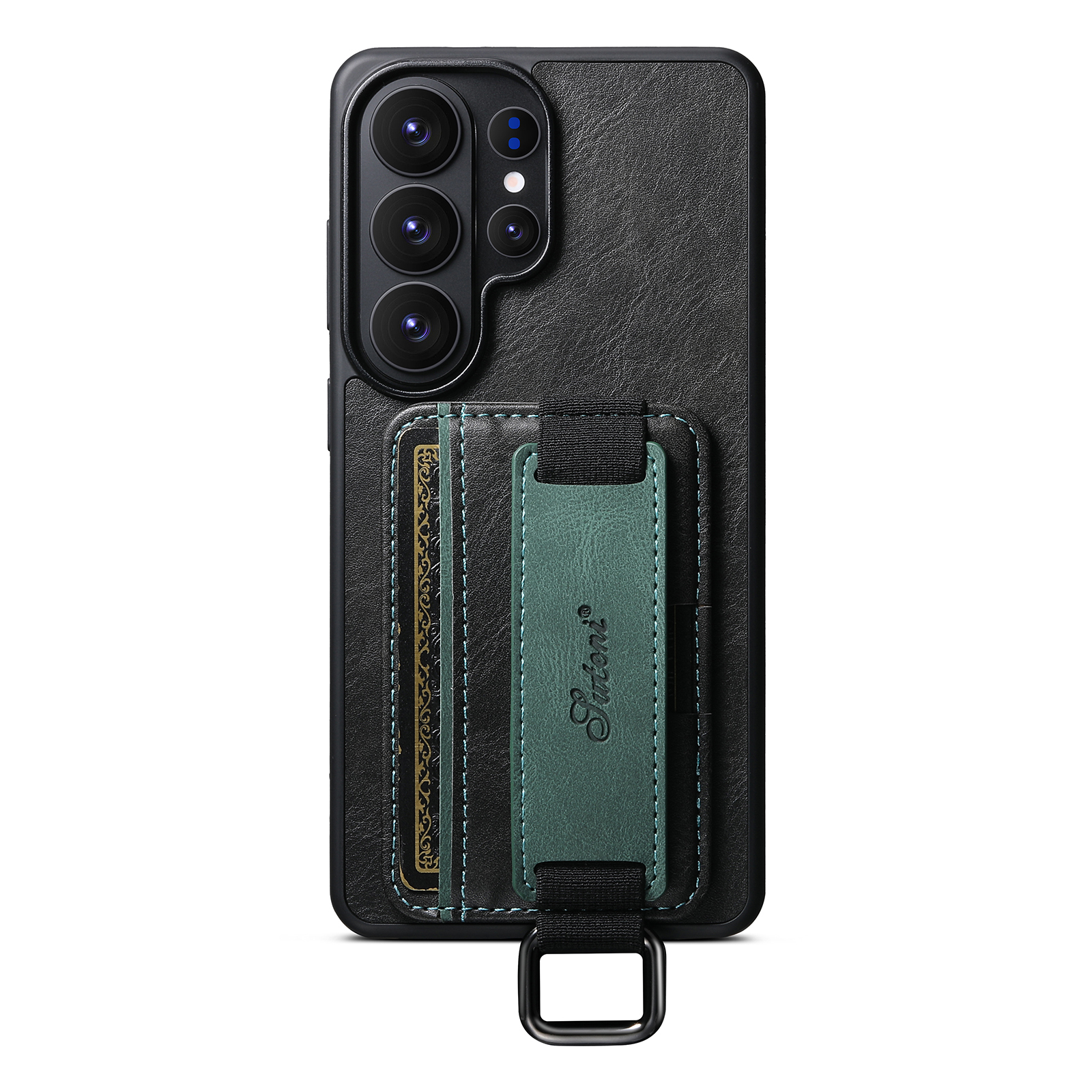 SUTENI H13YL Phone Case Wrist Strap Ring Buckle Faux Leather Card Holder Stand For Samsung Galaxy S26 Ultra S25 Plus S24 S23 S22 Note20