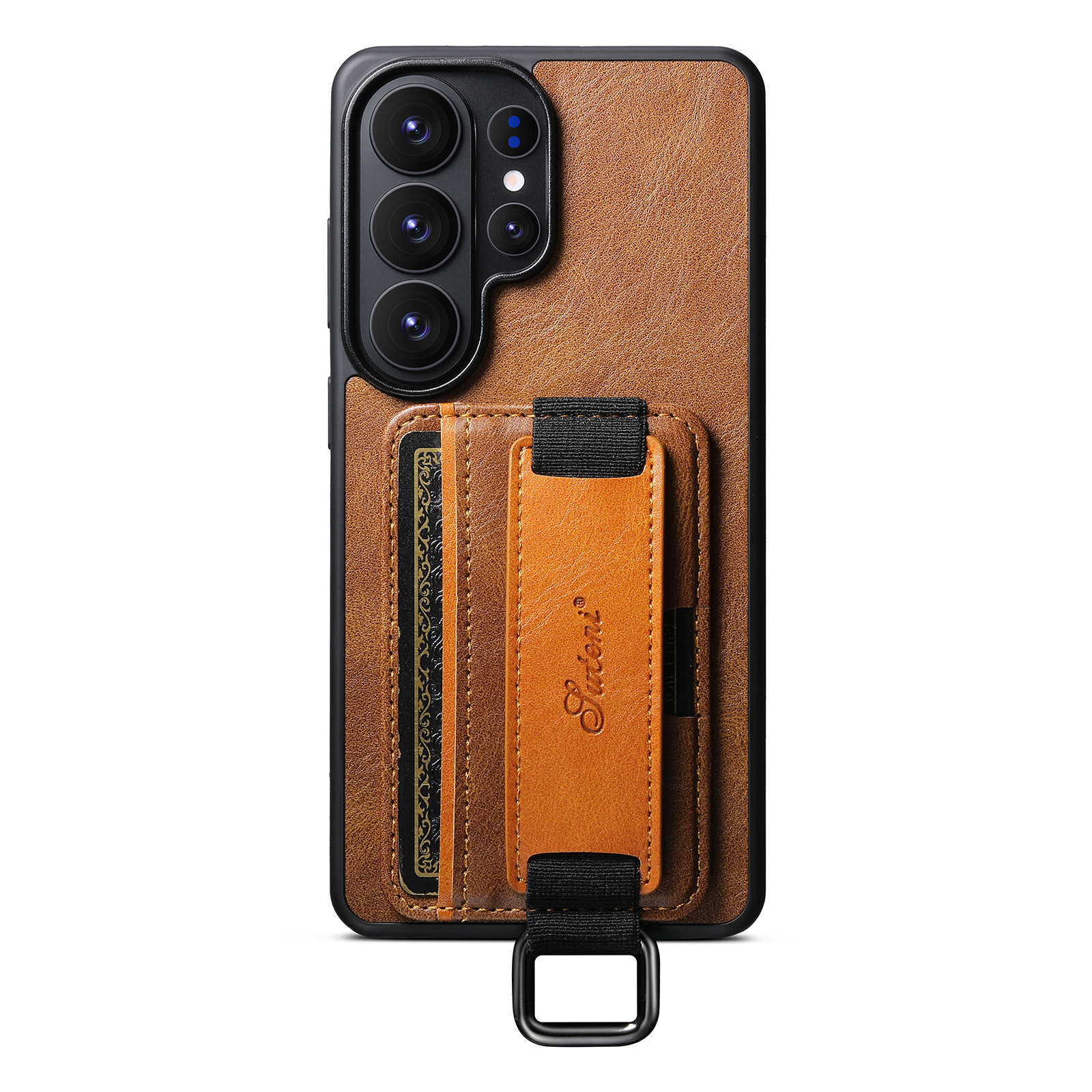 SUTENI H13YL Phone Case Wrist Strap Ring Buckle Faux Leather Card Holder Stand For Samsung Galaxy S26 Ultra S25 Plus S24 S23 S22 Note20
