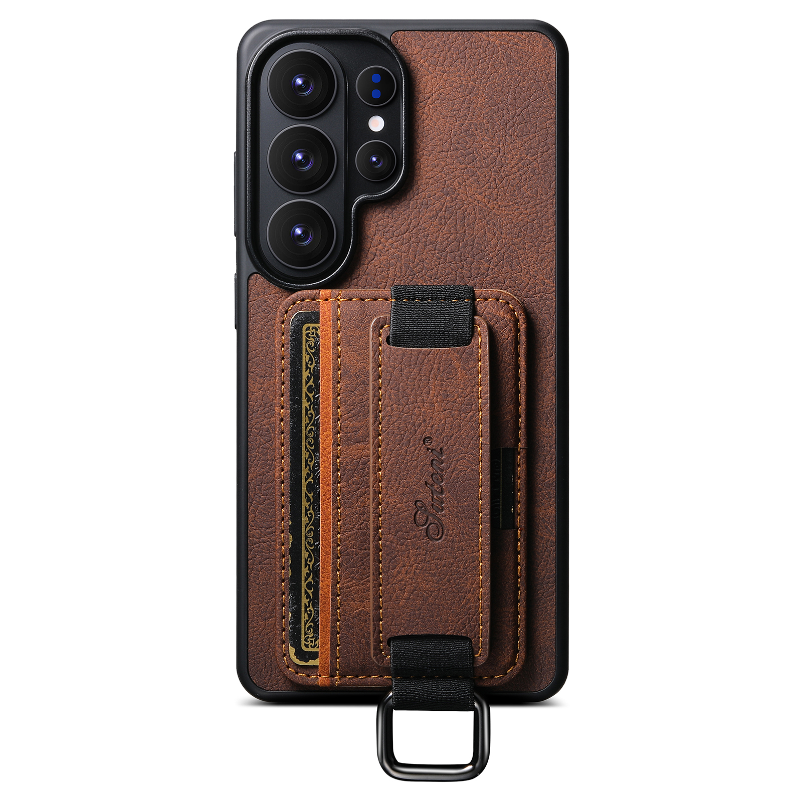 SUTENI H13LZ Faux Leather Phone Case Wrist Strap Ring Buckle Card Holder Stand For Samsung Galaxy S26 Ultra S25 Plus S24 S23 S22 Note20