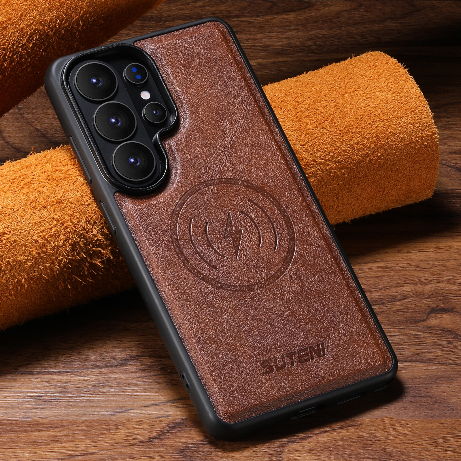SUTENI G5 Frosted Feel Faux Leather Magnet Wireless Charging Phone Case  For Samsung Galaxy S26 Ultra S25 S24 S23 S22