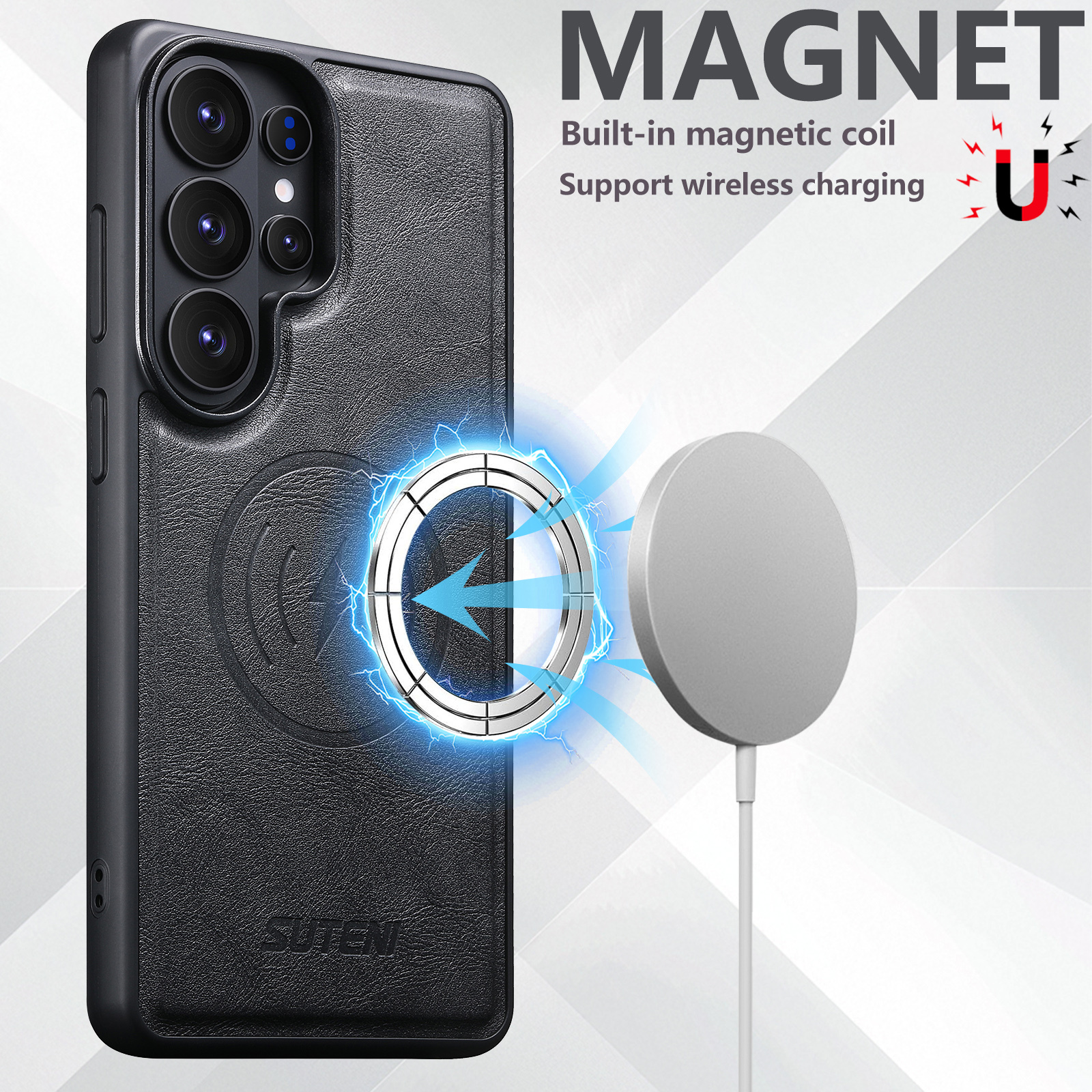 SUTENI G5 Frosted Feel Faux Leather Magnet Wireless Charging Phone Case  For Samsung Galaxy S26 Ultra S25 S24 S23 S22