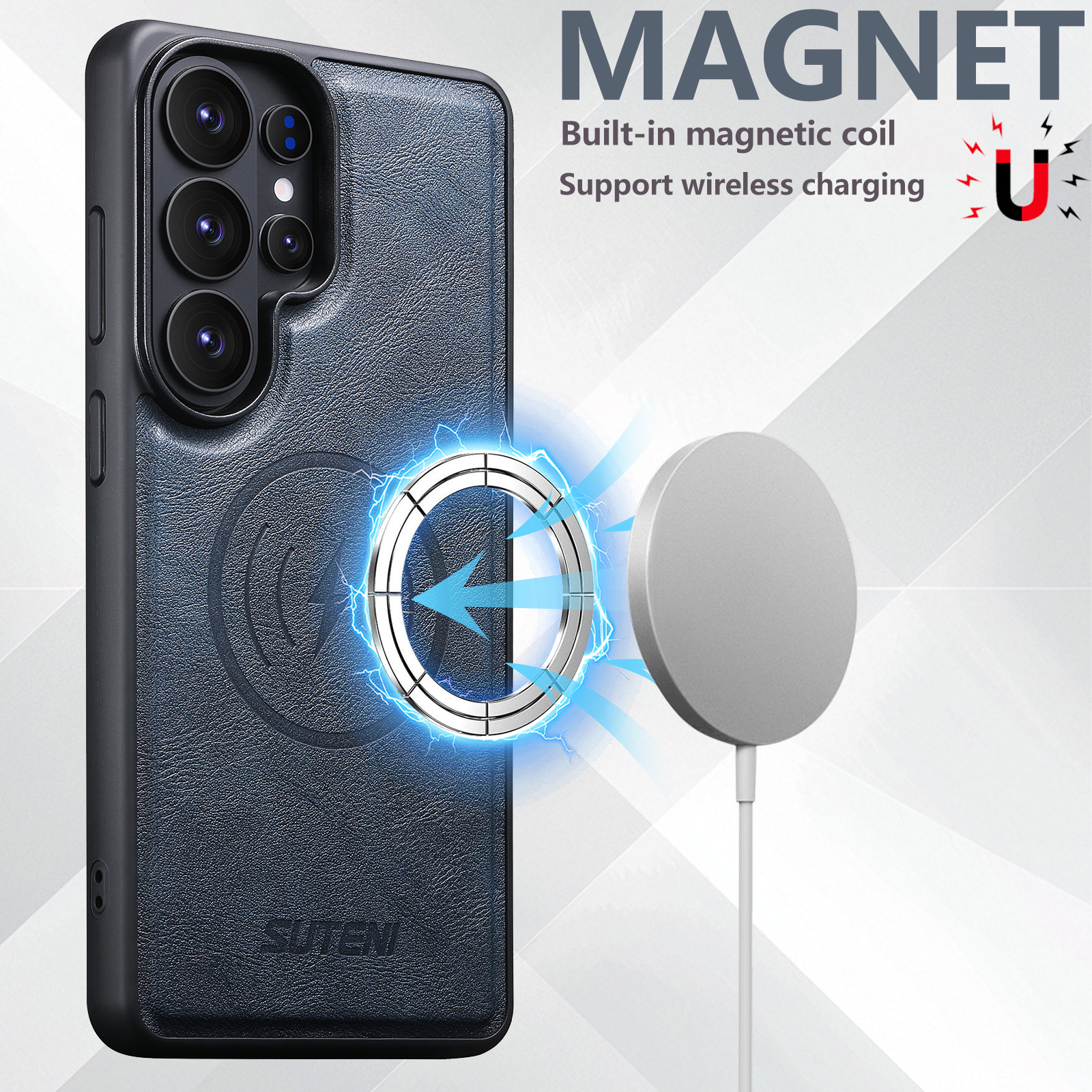SUTENI G5 Frosted Feel Faux Leather Magnet Wireless Charging Phone Case  For Samsung Galaxy S26 Ultra S25 S24 S23 S22