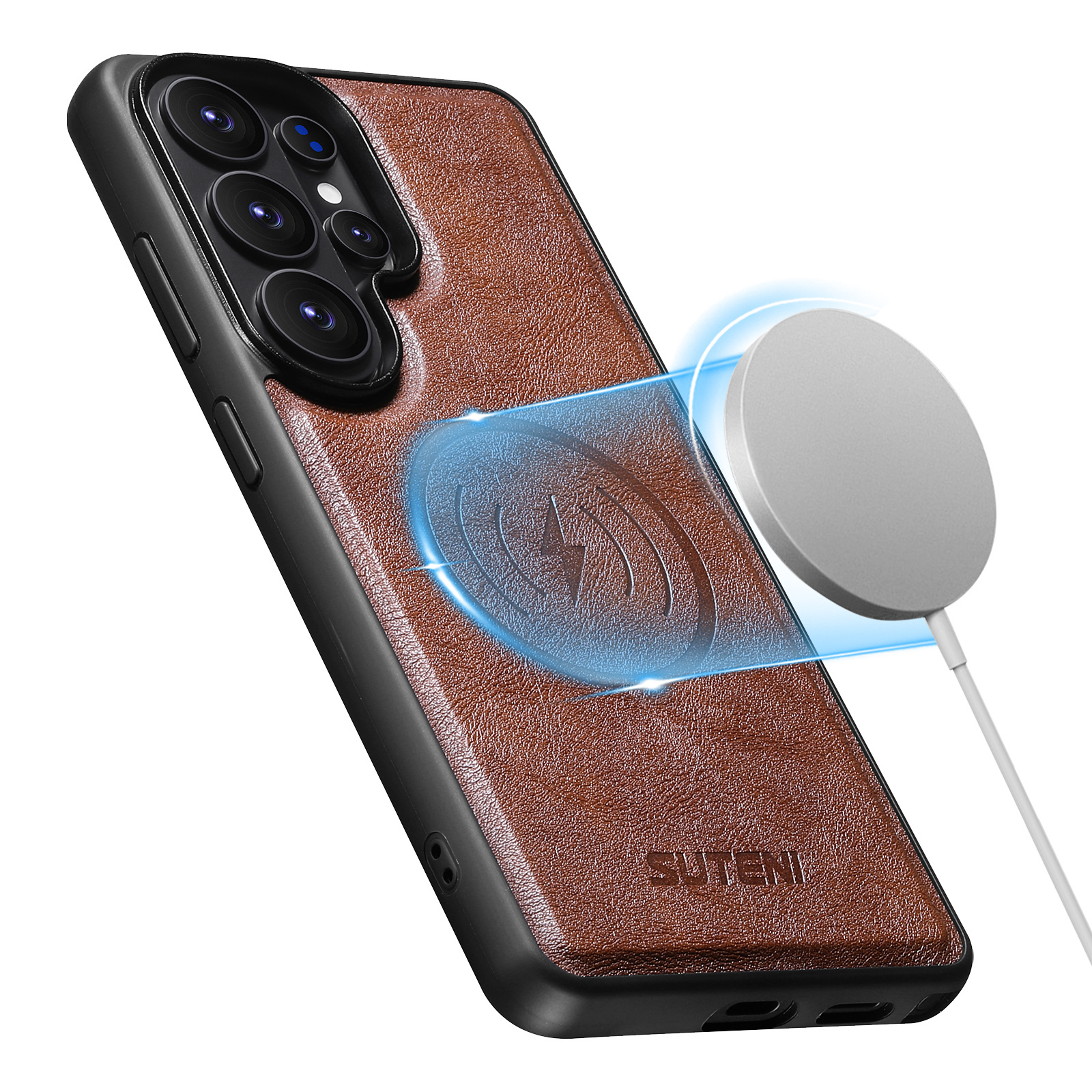 SUTENI G5 Frosted Feel Faux Leather Magnet Wireless Charging Phone Case  For Samsung Galaxy S26 Ultra S25 S24 S23 S22