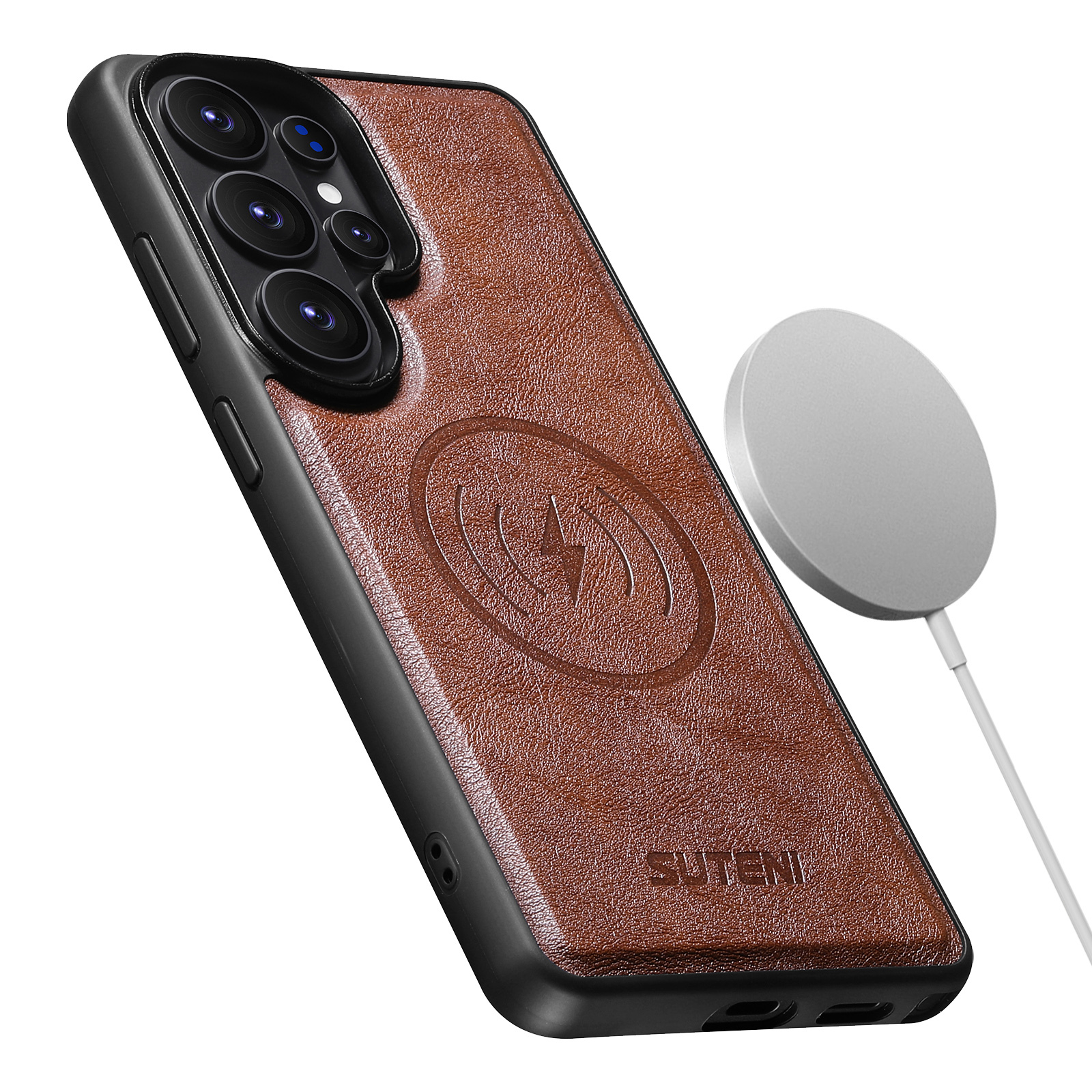 SUTENI G5 Frosted Feel Faux Leather Magnet Wireless Charging Phone Case  For Samsung Galaxy S26 Ultra S25 S24 S23 S22