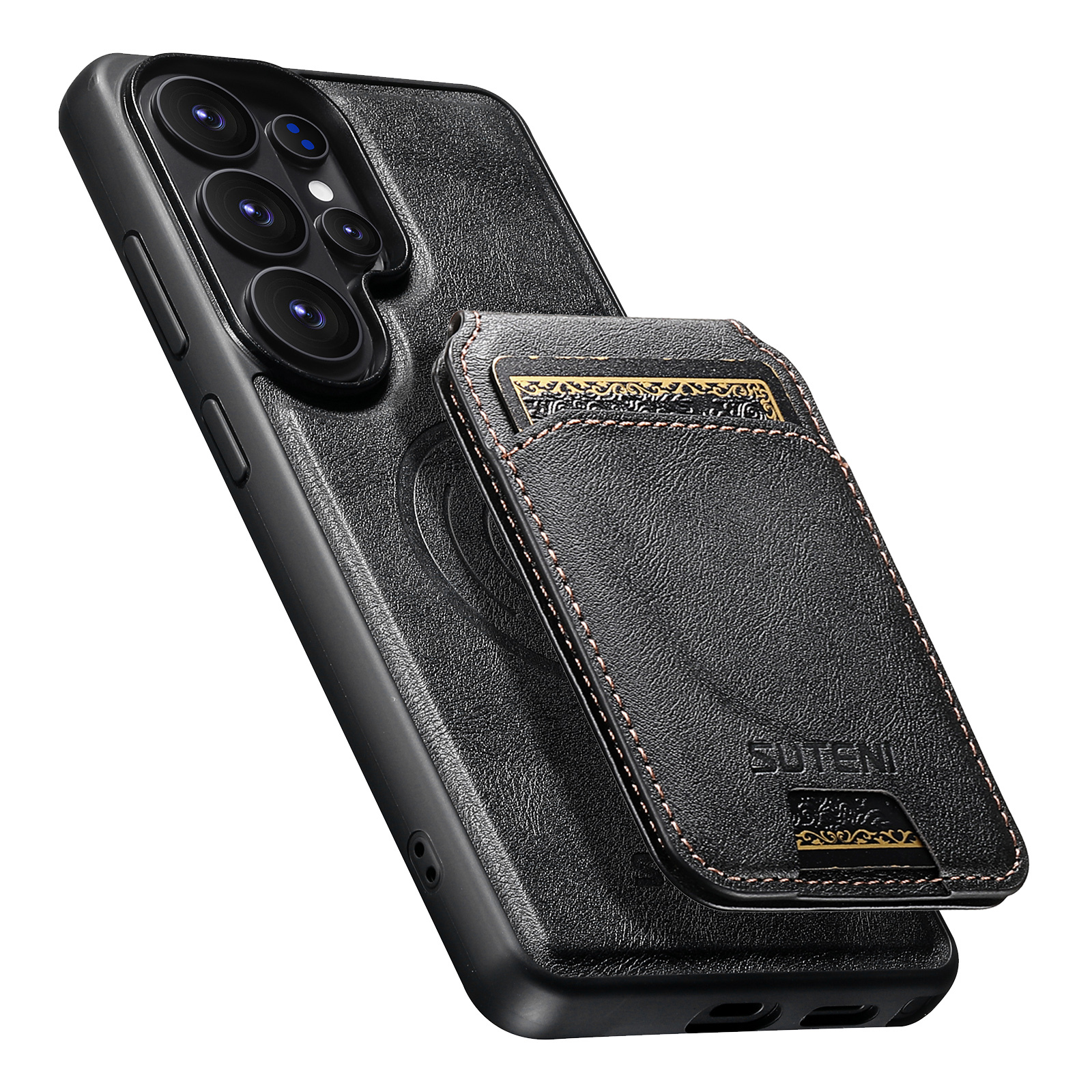 SUTENI M5 Magnet Wireless Charging Faux Leather Phone Case Card Holder Stand For Samsung Galaxy S26 Ultra S25 S24 S23 S22