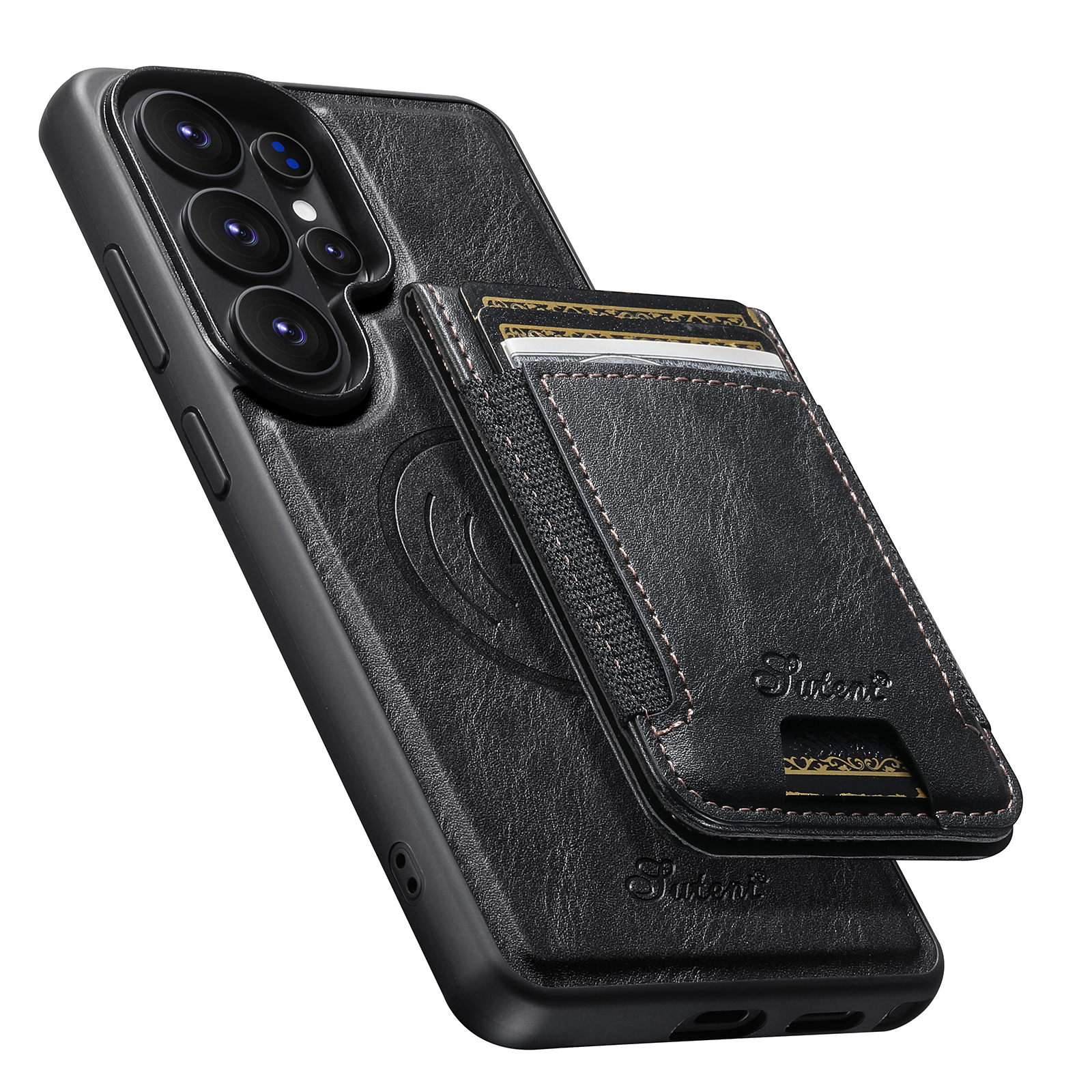 SUTENI H17YL Faux Leather Phone Case Magnet Wireless Charging Card Holder Stand For Samsung Galaxy S26 Ultra S25 Plus S24 S23 S22 Note20