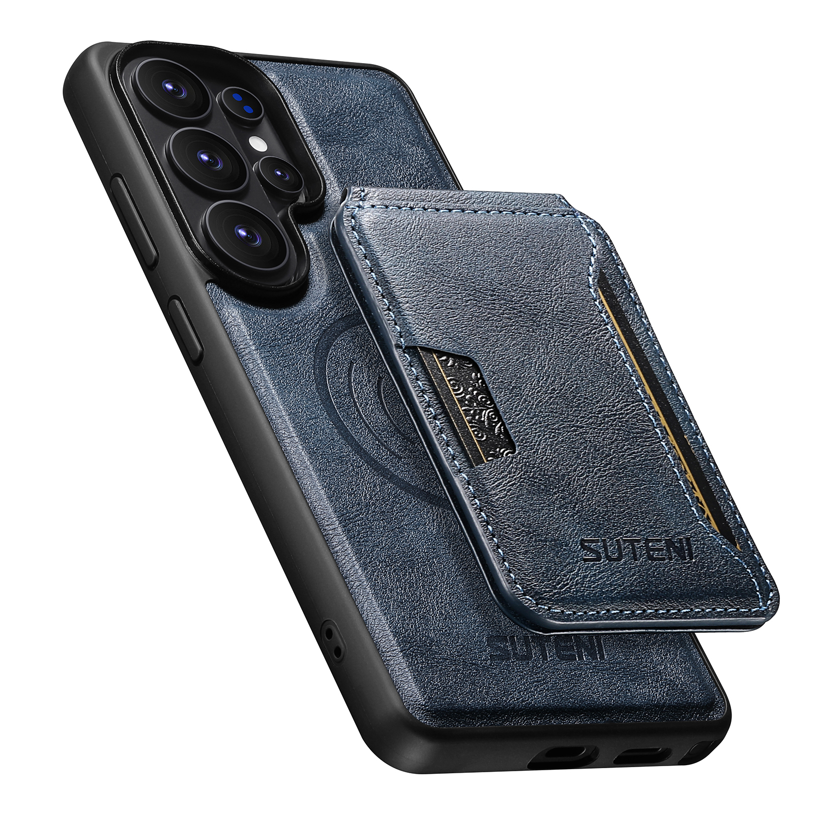 SUTENI M3 Wireless Charging Magnet Faux Leather Phone Case Card Holder Stand Smooth Surface Wallet 2-in-1 For Samsung Galaxy S26 Ultra S25 S24 S23 S22