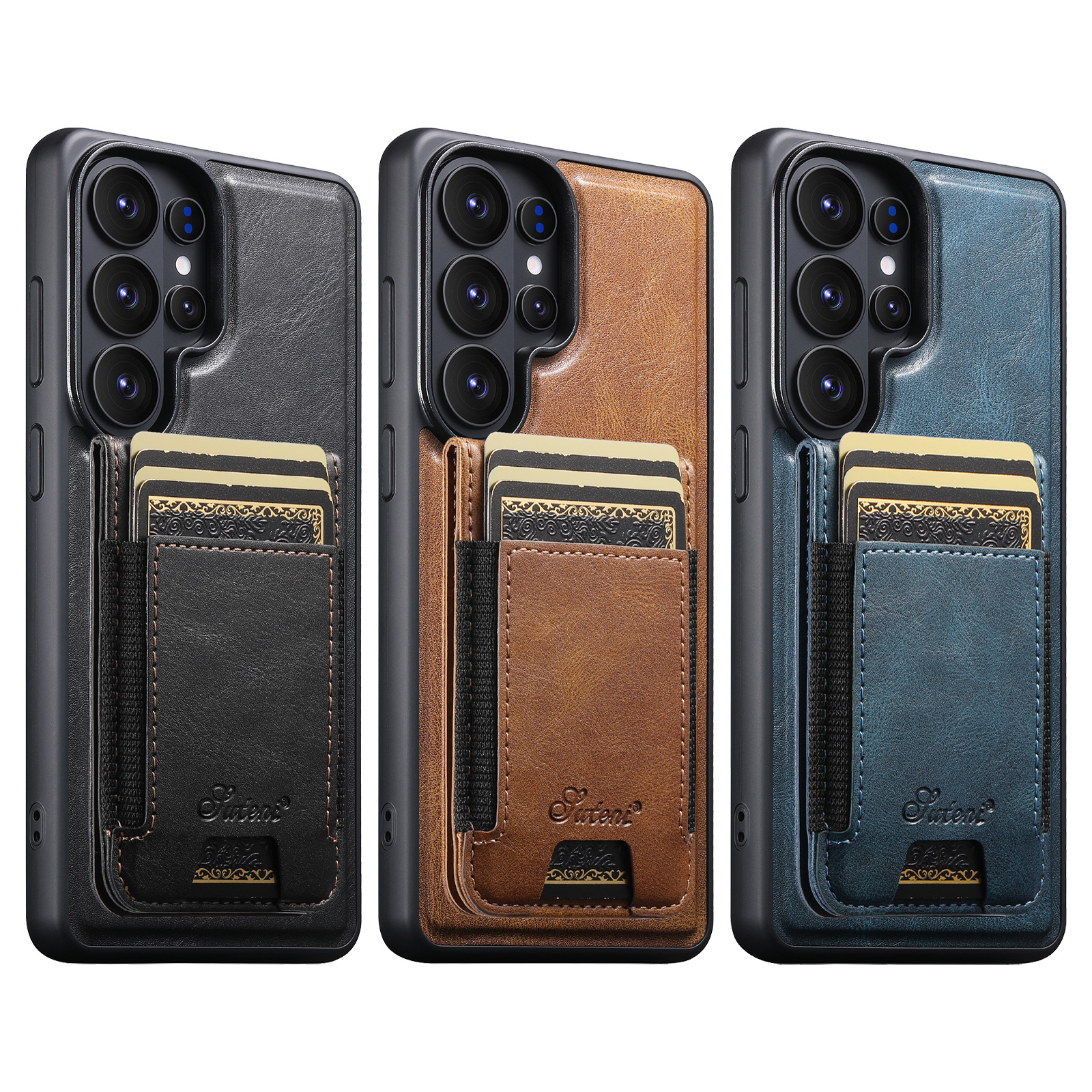 SUTENI H17YL PU Leather Phone Case Magnet Wireless Charging Card Holder Stand For Samsung S25Ultra S24Plus S23 S22 Note20