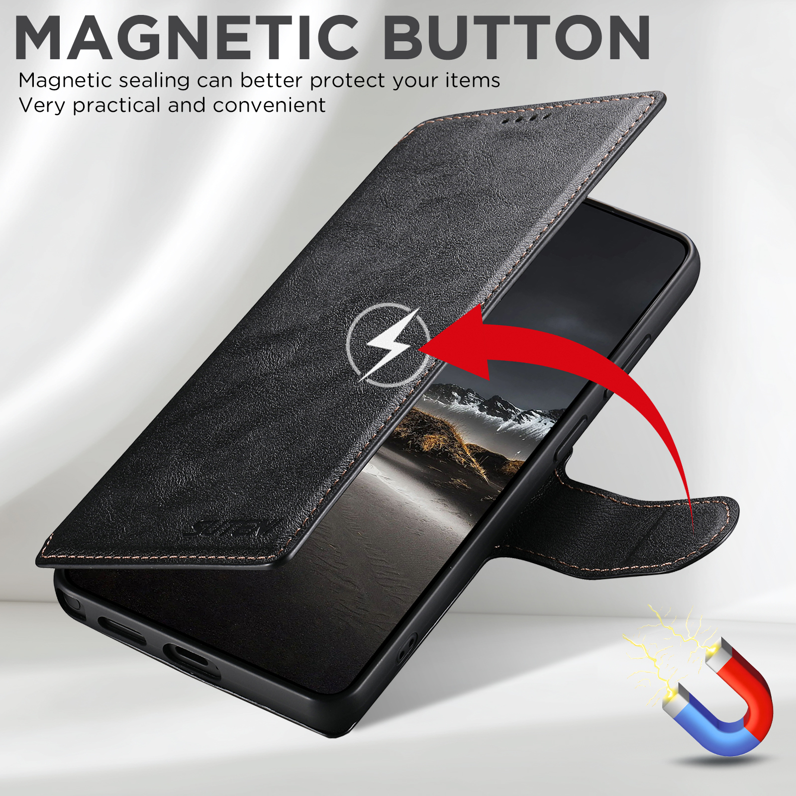 SUTENI Q05 Faux Leather Wireless Charging Card Holder Stand Wallet Magnetic Flip Cover Phone Case For Samsung Galaxy S26 Ultra S25 S24 S23 S22