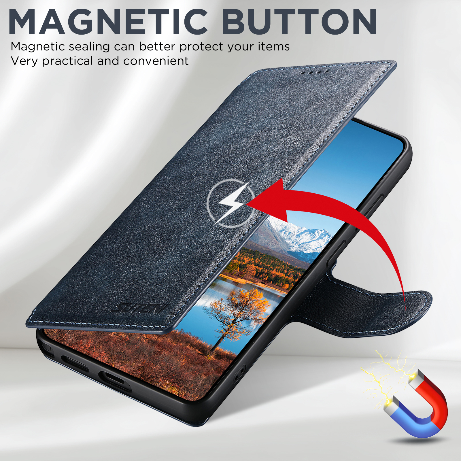 SUTENI Q05 Faux Leather Wireless Charging Card Holder Stand Wallet Magnetic Flip Cover Phone Case For Samsung Galaxy S26 Ultra S25 S24 S23 S22