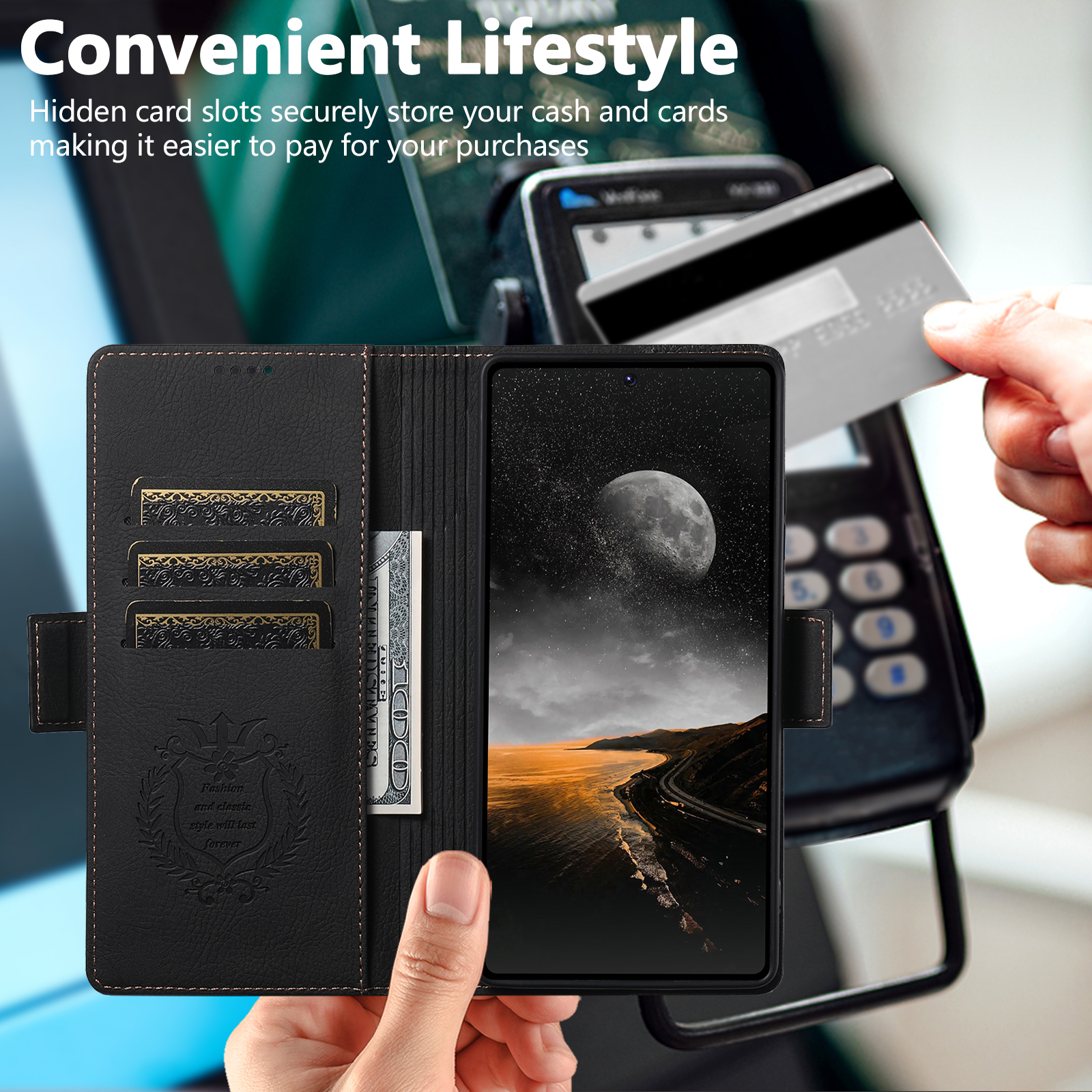 SUTENI J07 Wireless Charging Faux Leather Card Holder Stand Wallet Magnetic Button Flip Cover Phone Case For Samsung Galaxy S26 Ultra S25 S24 S23 S22