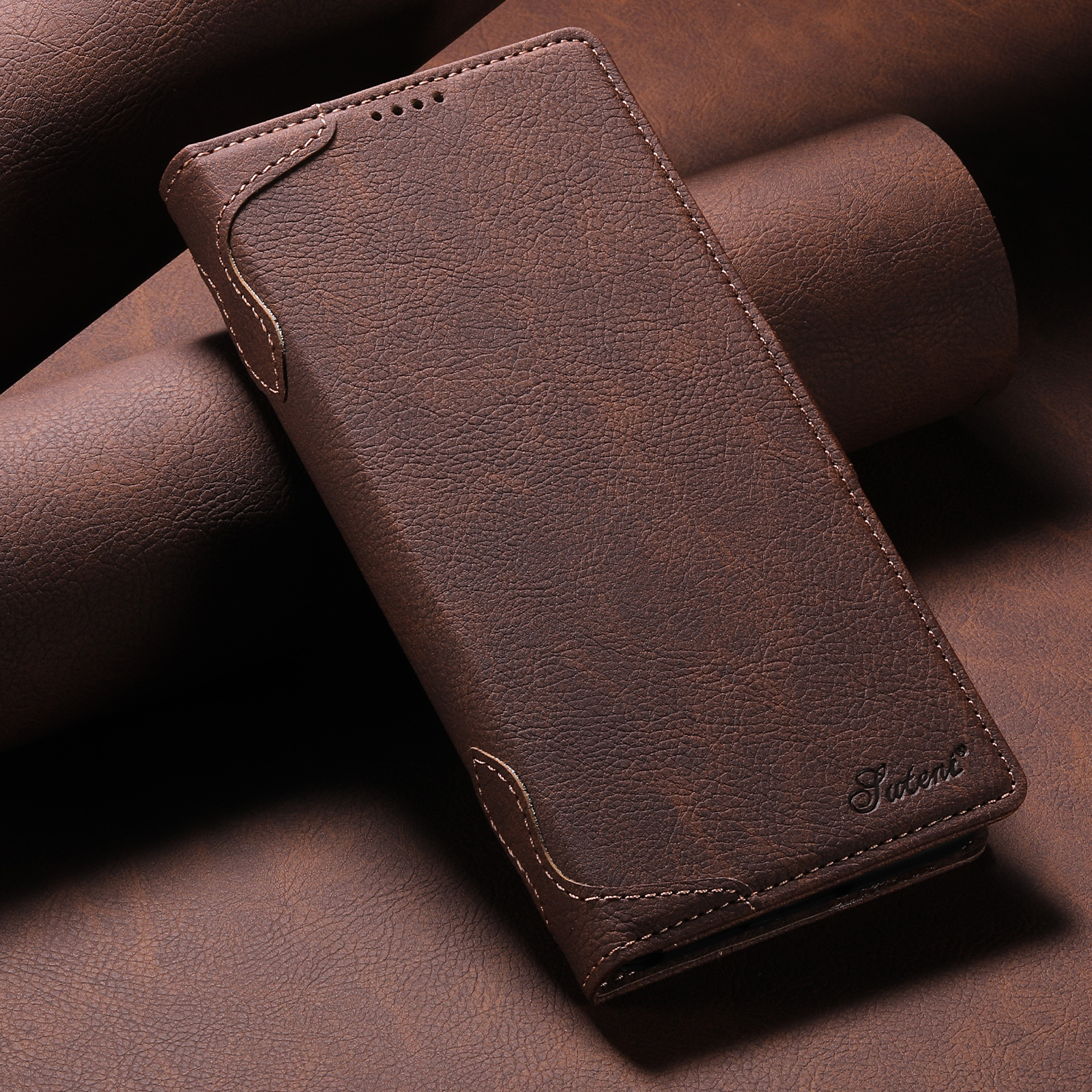 SUTENI J07 Wireless Charging Faux Leather Card Holder Stand Wallet Magnetic Button Flip Cover Phone Case For Samsung Galaxy S26 Ultra S25 S24 S23 S22