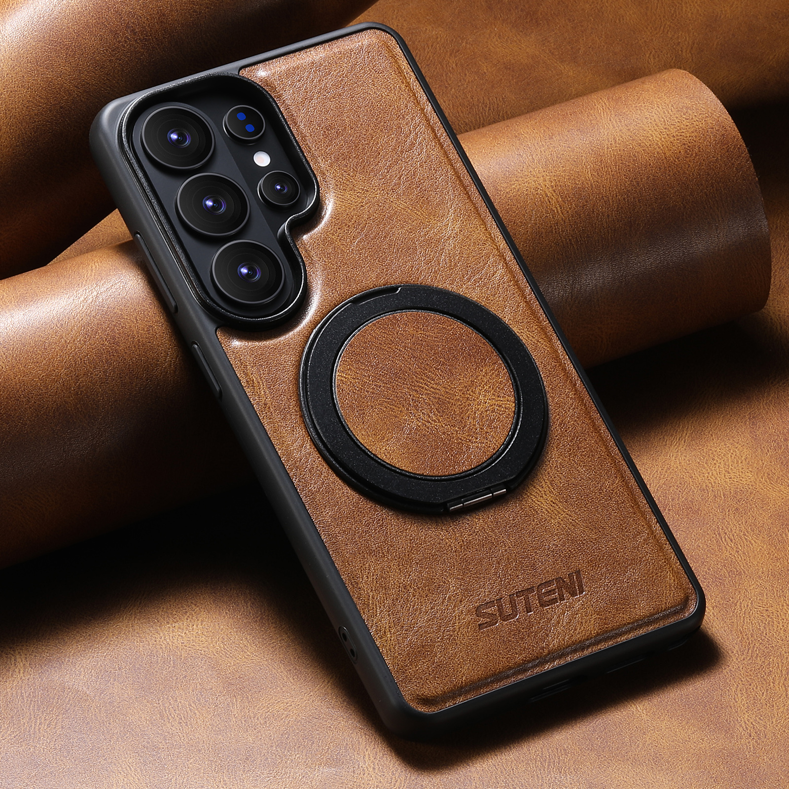 SUTENI G3YL Magnet Wireless Charging Phone Case Oil Wax Faux Leather 360° Rotating Stand Buckle For Samsung Galaxy S26 Ultra S25 S24 S23 S22