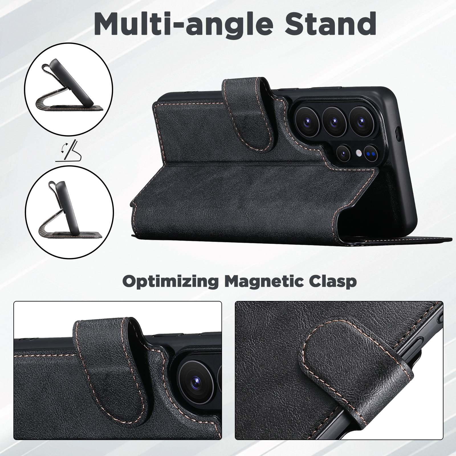 SUTENI Q05 Faux Leather Wireless Charging Card Holder Stand Wallet Magnetic Flip Cover Phone Case For Samsung Galaxy S26 Ultra S25 S24 S23 S22
