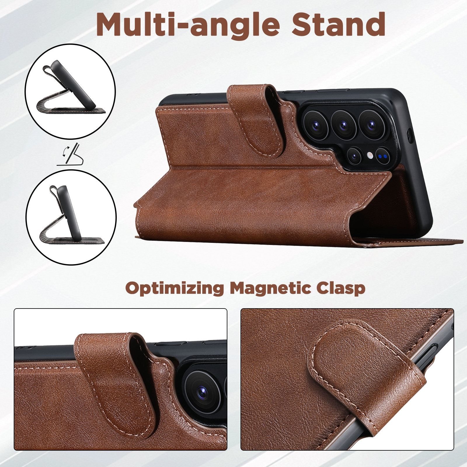 SUTENI Q05 Faux Leather Wireless Charging Card Holder Stand Wallet Magnetic Flip Cover Phone Case For Samsung Galaxy S26 Ultra S25 S24 S23 S22