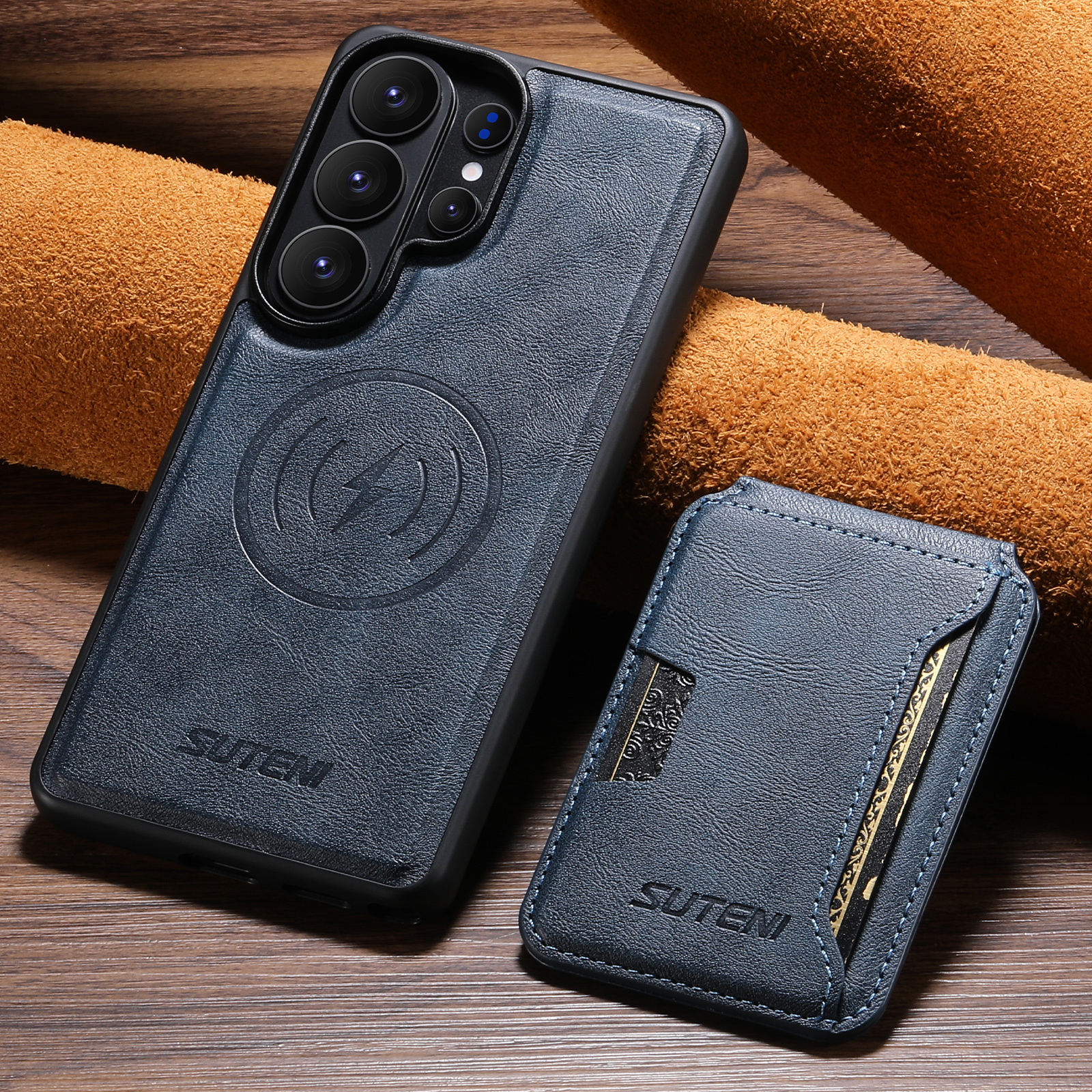 SUTENI M3 Wireless Charging Magnet Faux Leather Phone Case Card Holder Stand Smooth Surface Wallet 2-in-1 For Samsung Galaxy S26 Ultra S25 S24 S23 S22