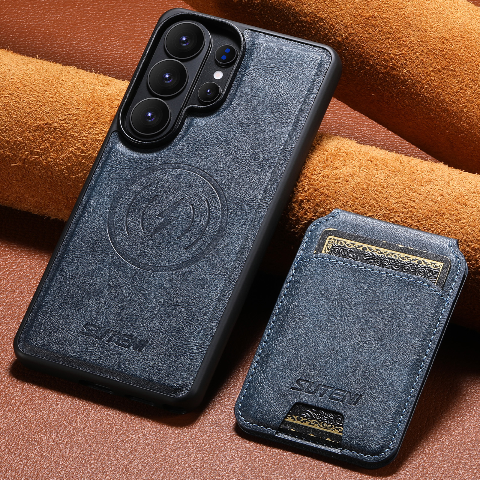 SUTENI M5 Magnet Wireless Charging Faux Leather Phone Case Card Holder Stand For Samsung Galaxy S26 Ultra S25 S24 S23 S22