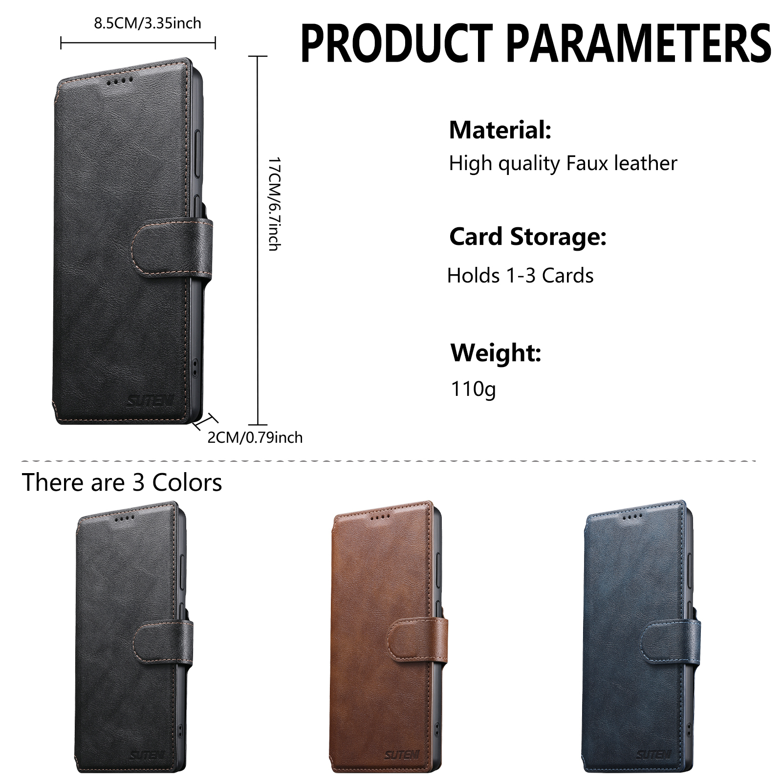 SUTENI Q05 Faux Leather Wireless Charging Card Holder Stand Wallet Magnetic Flip Cover Phone Case For Samsung Galaxy S26 Ultra S25 S24 S23 S22