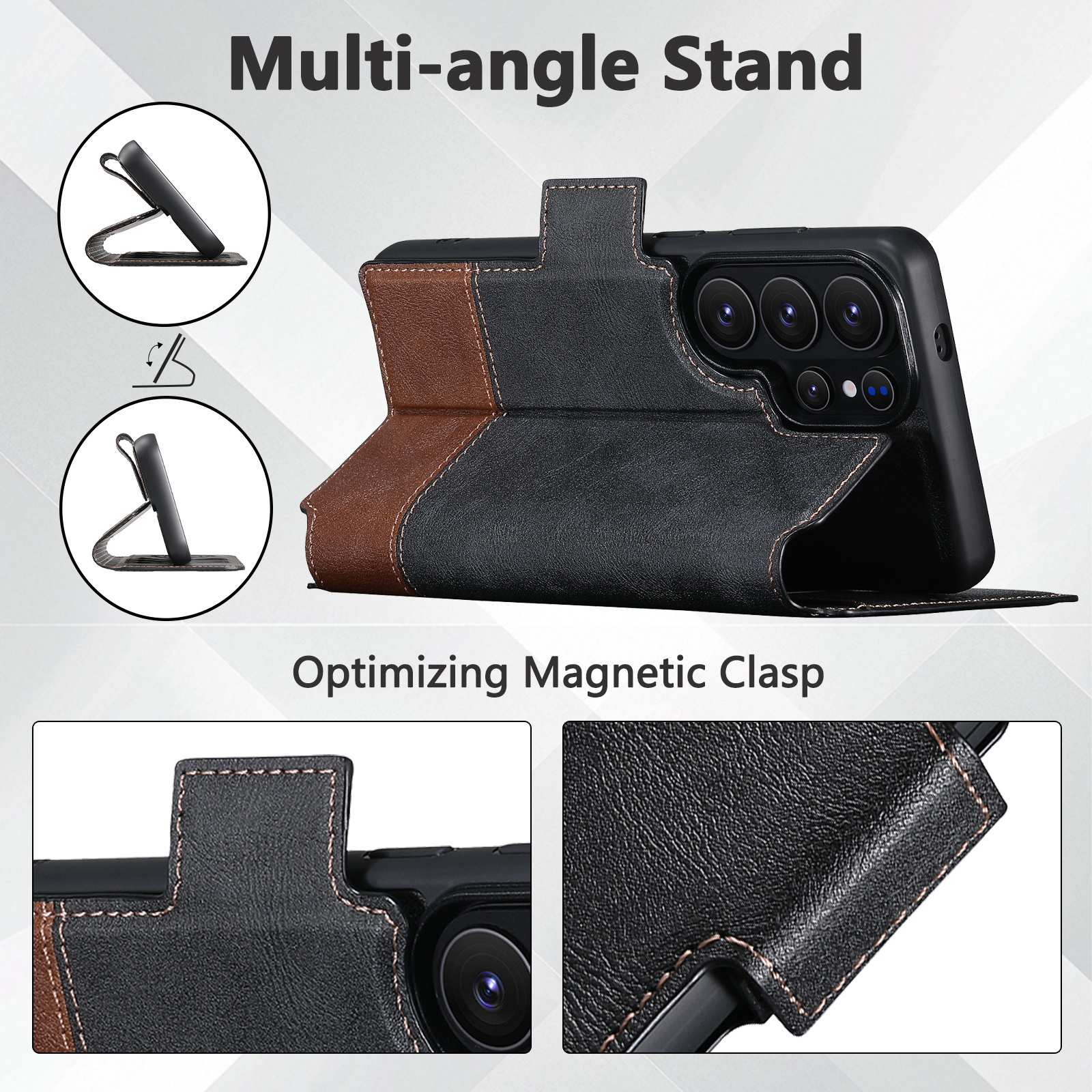 SUTENI Q06 Faux Leather Wireless Charging Card Holder Stand Wallet Magnetic Flip Cover Phone Case For Samsung Galaxy S26 Ultra S25 S24 S23 S22