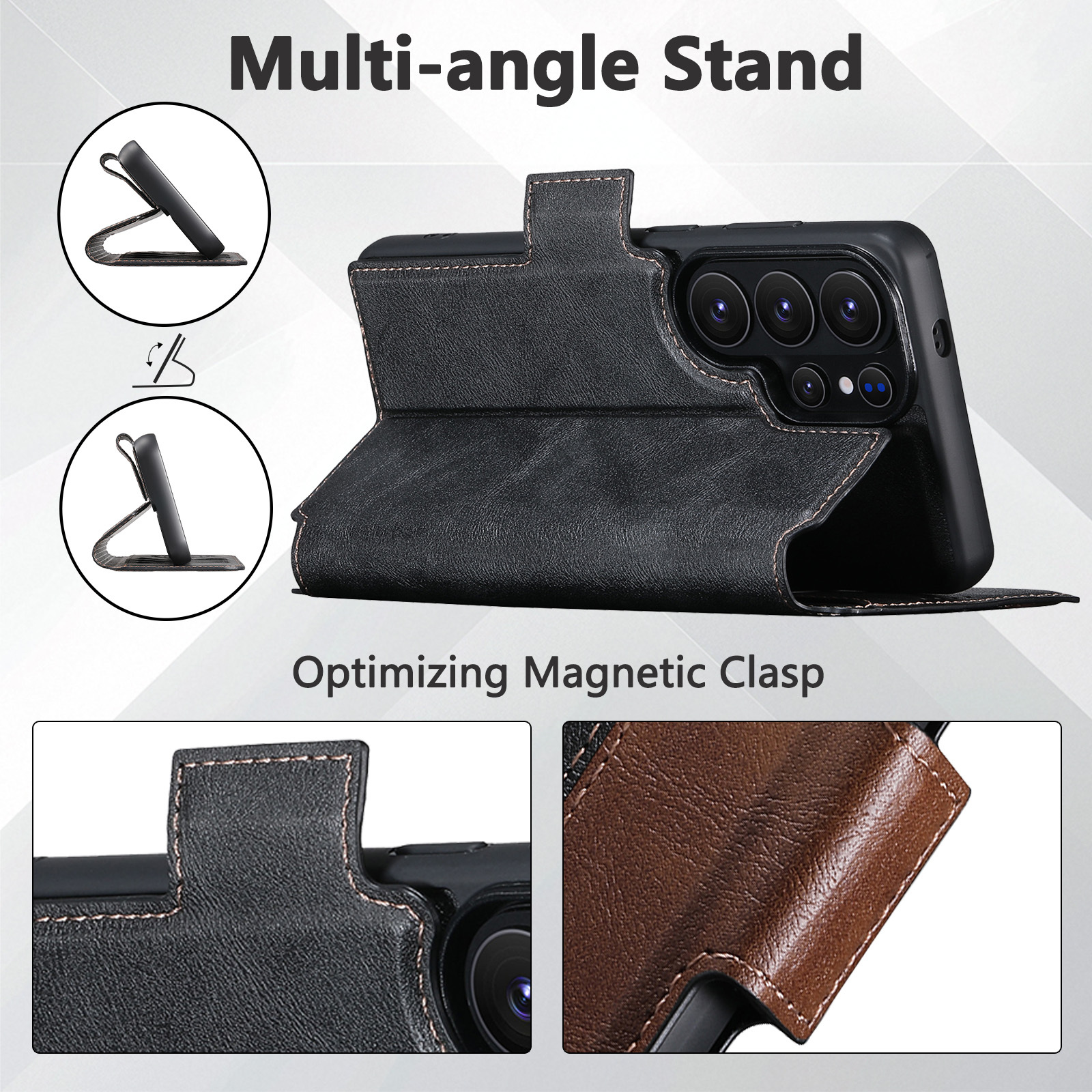 SUTENI Q07 Faux Leather Wireless Charging Card Holder Stand Wallet Magnetic Flip Cover Phone Case For Samsung Galaxy S26 Ultra S25 S24 S23 S22